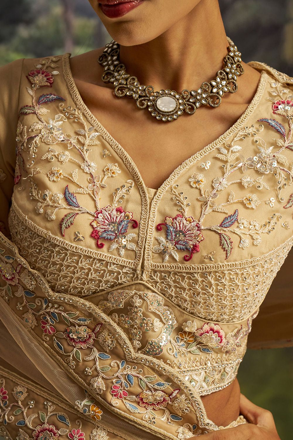 Cream Net Lehenga Choli SFARY22801