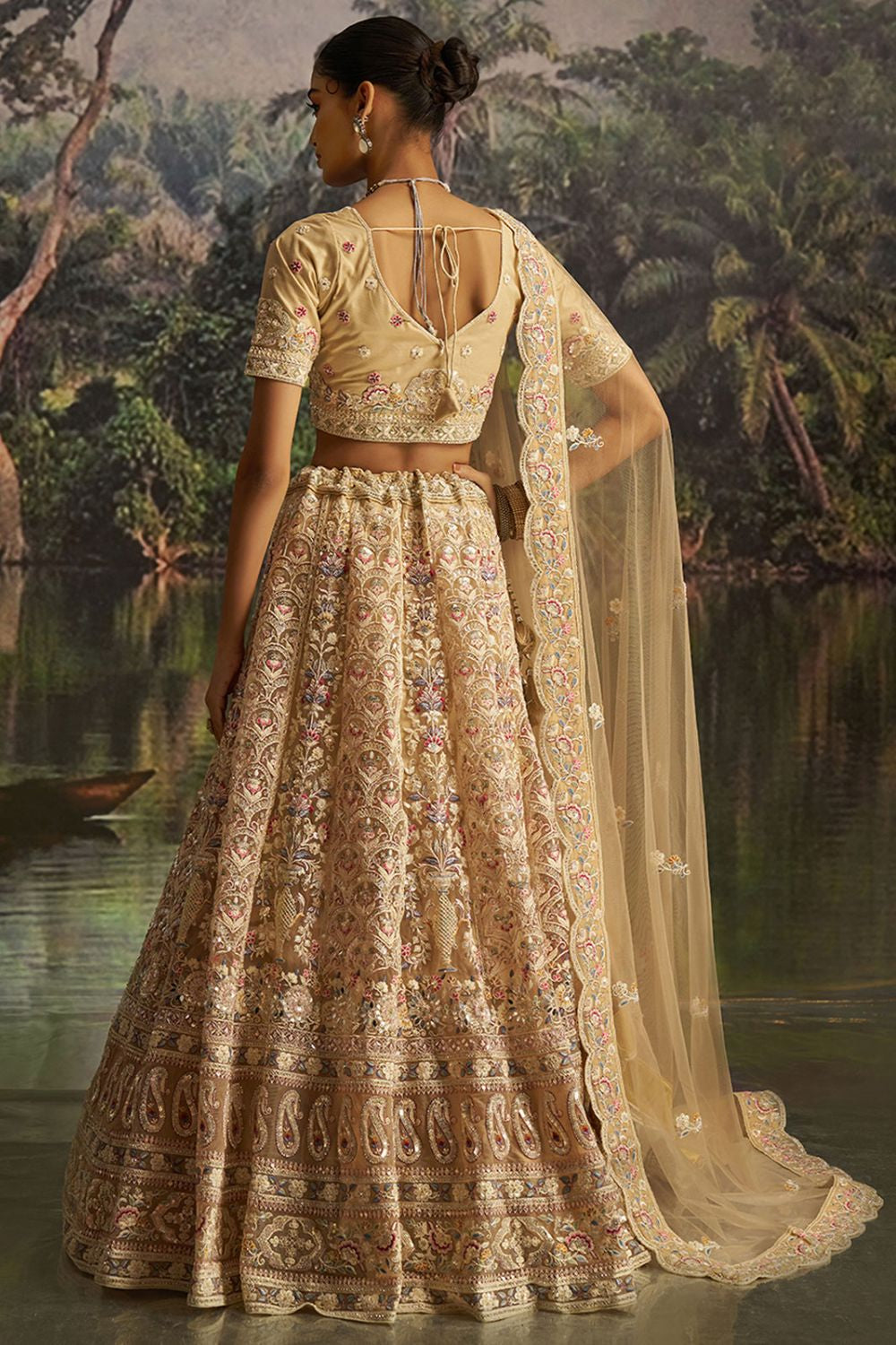 Cream Net Lehenga Choli SFARY22801