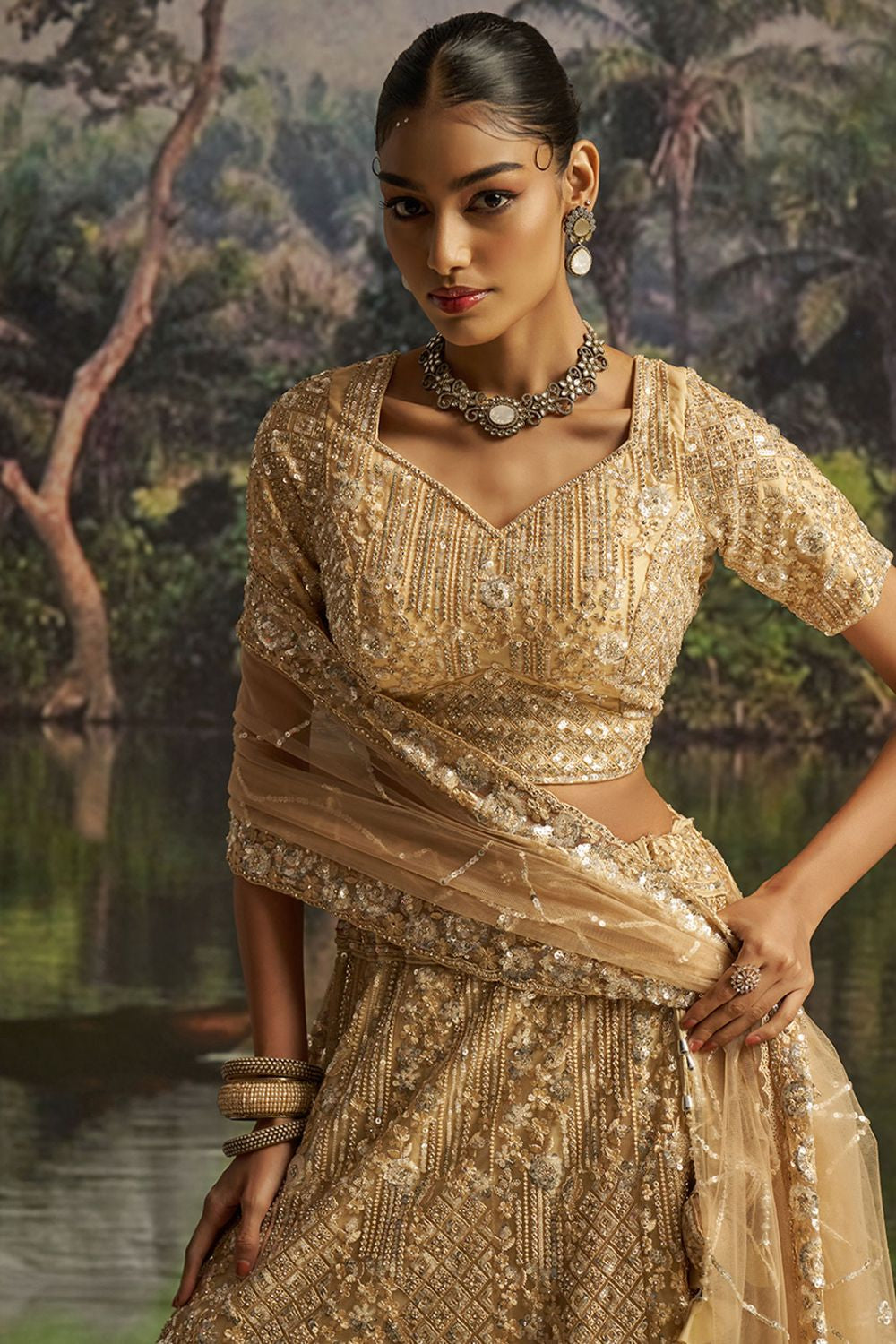 Beige Net Lehenga Choli SFARY22803