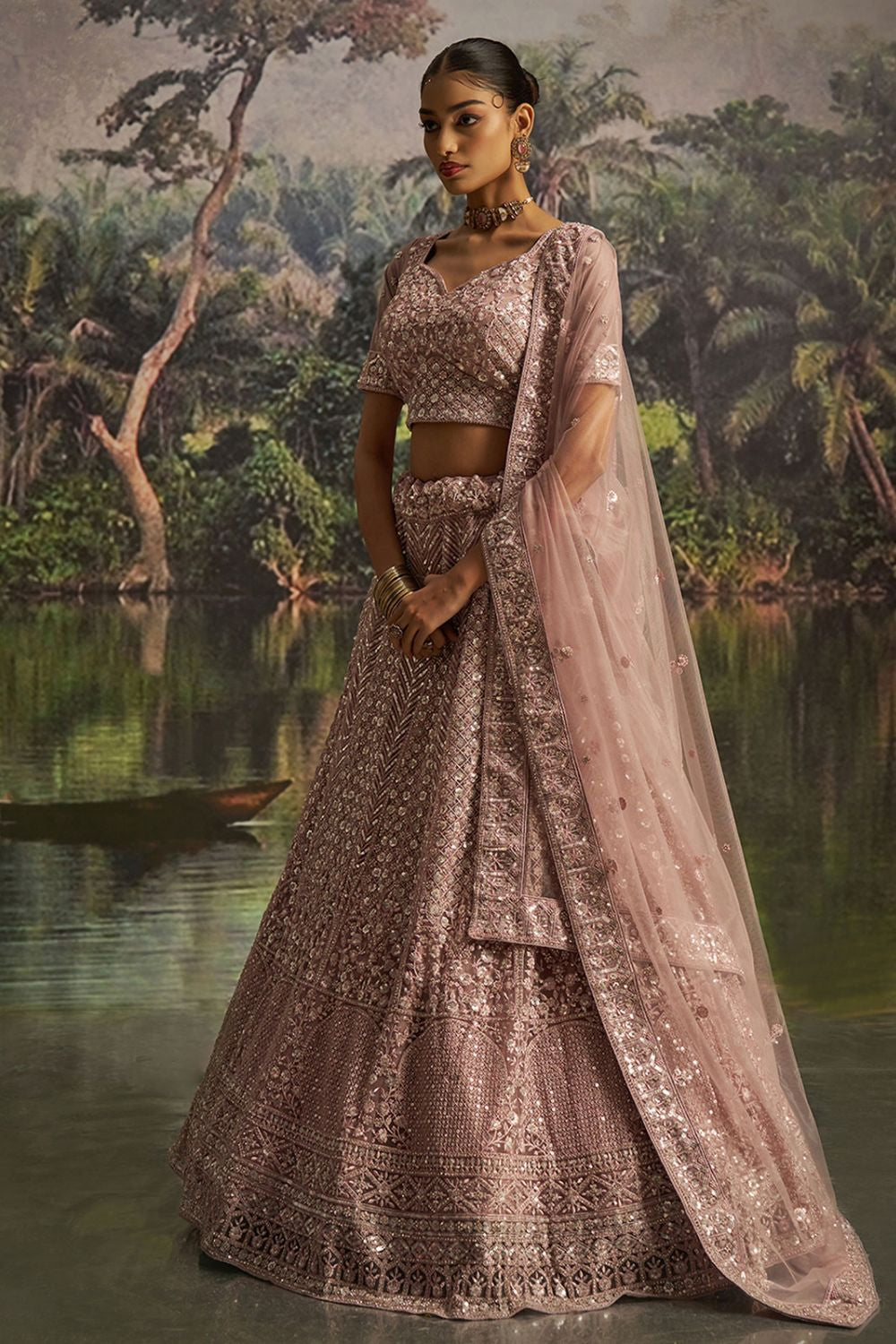 Peach Net Lehenga Choli SFARY22804
