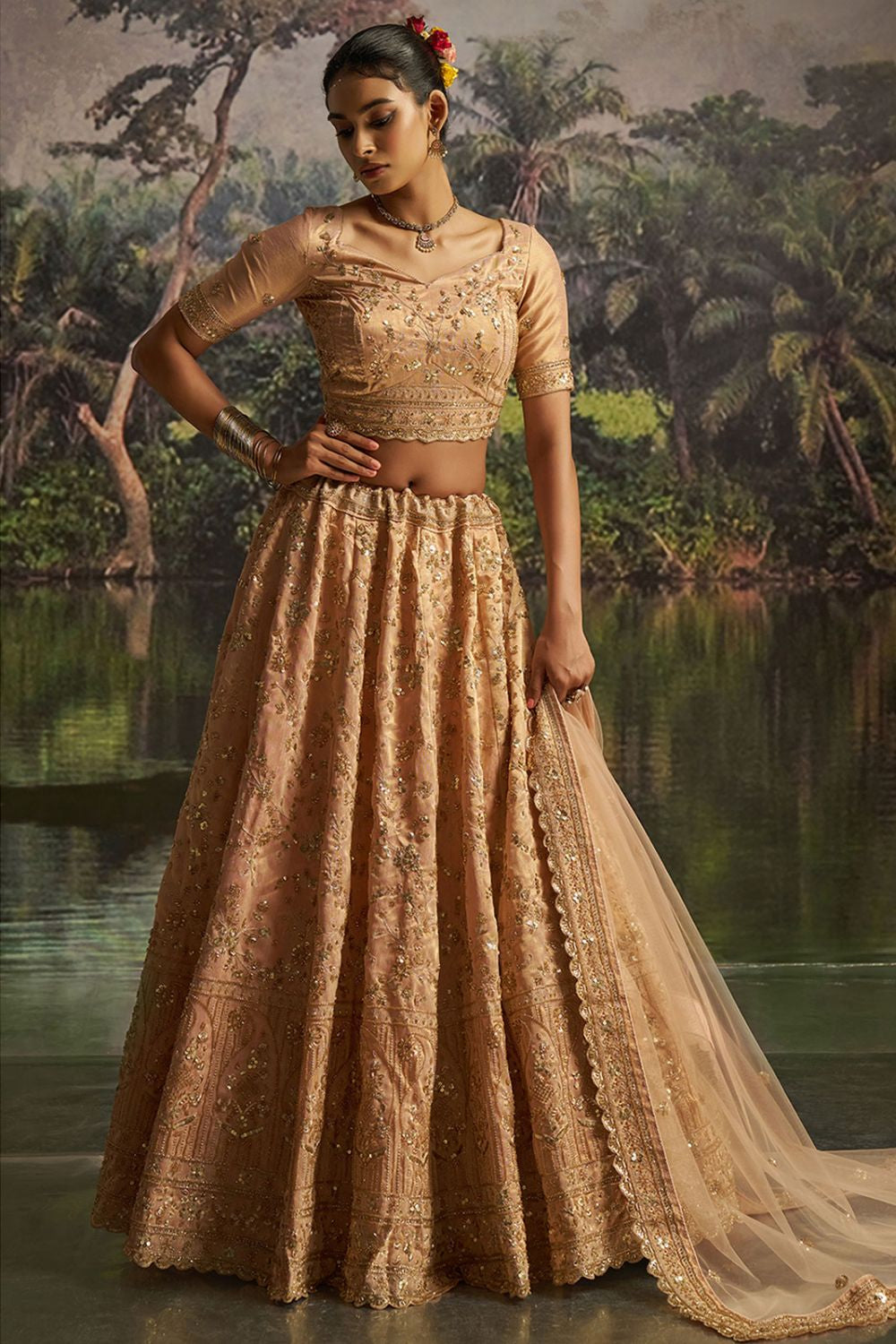 Golden Net Lehenga Choli SFARY22805