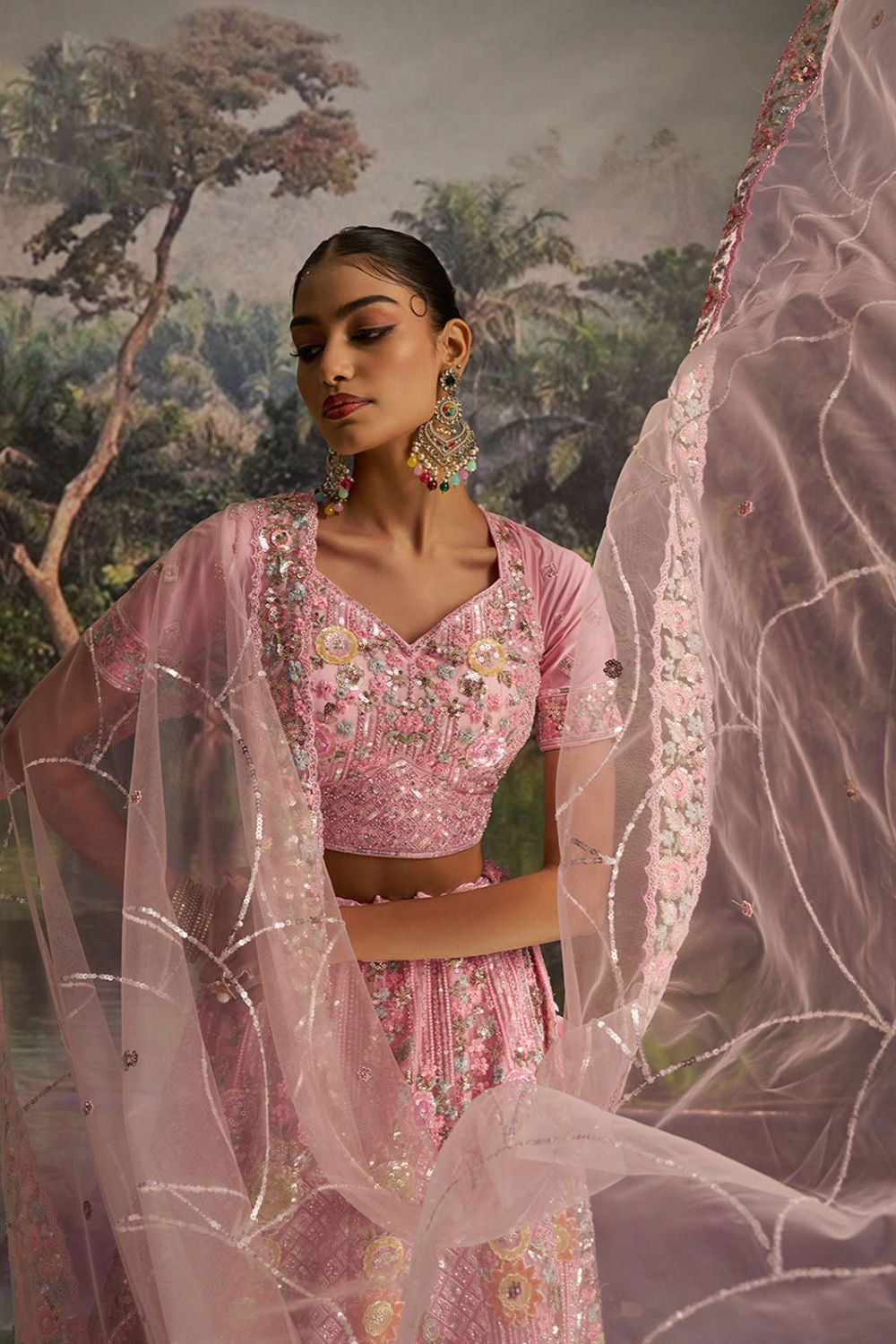 Pink Net Lehenga Choli SFARY22807
