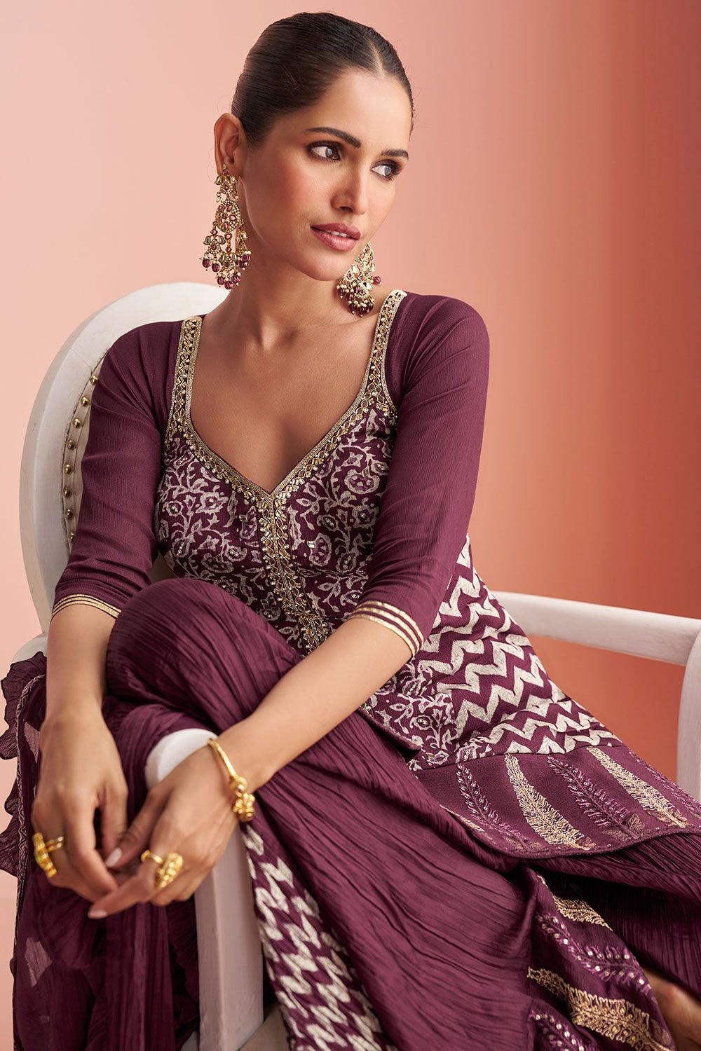 Burgundy Silk Salwar Kameez - SFSMT48603R
