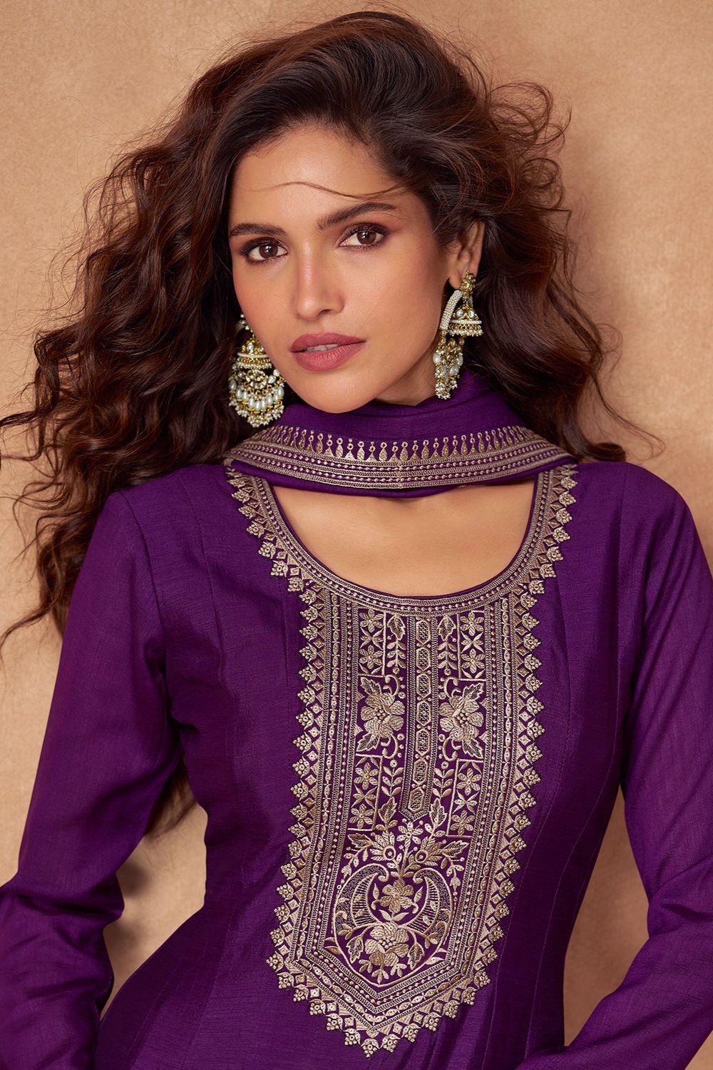 Purple Wedding Sangeet Silk Anarkali Suit SFSMT41402