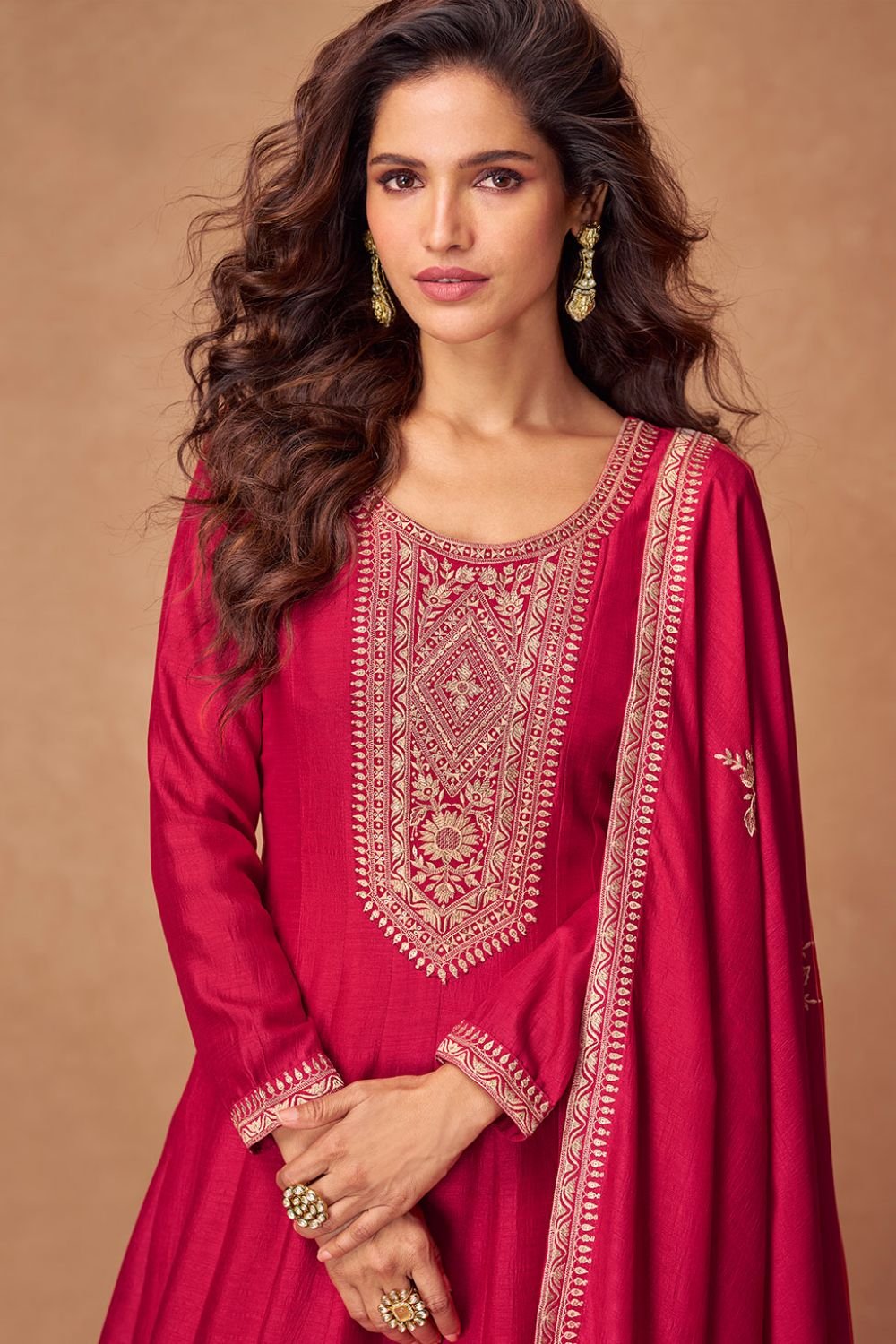 Pink Wedding Sangeet Silk Anarkali Suit SFSMT41403