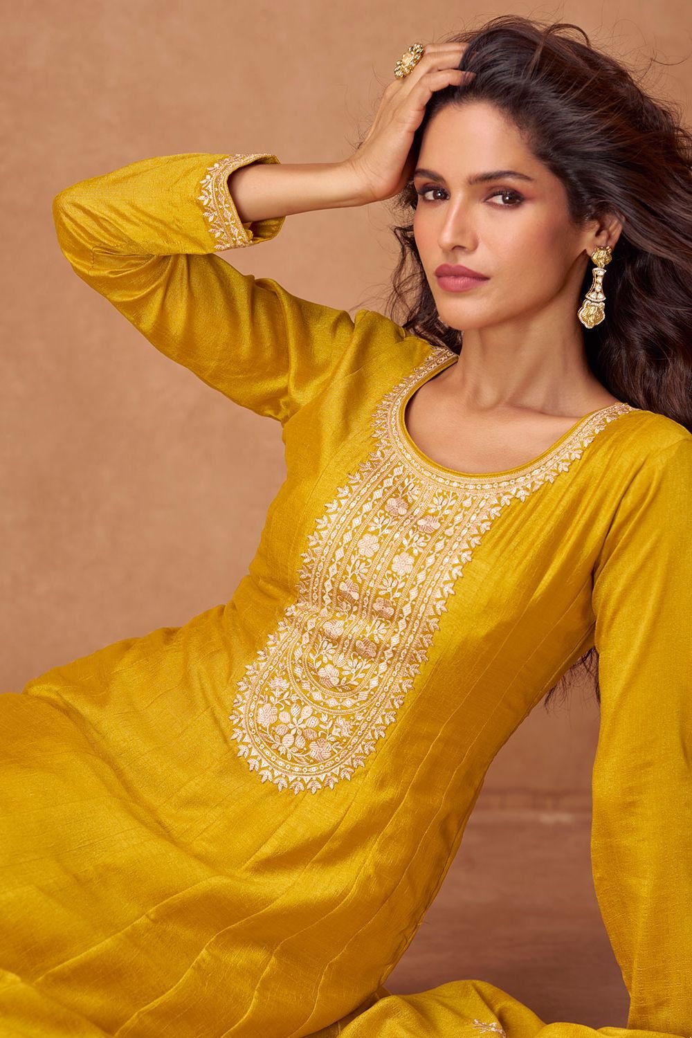 Yellow Haldi Wedding Sangeet Silk Anarkali Suit SFSMT41404