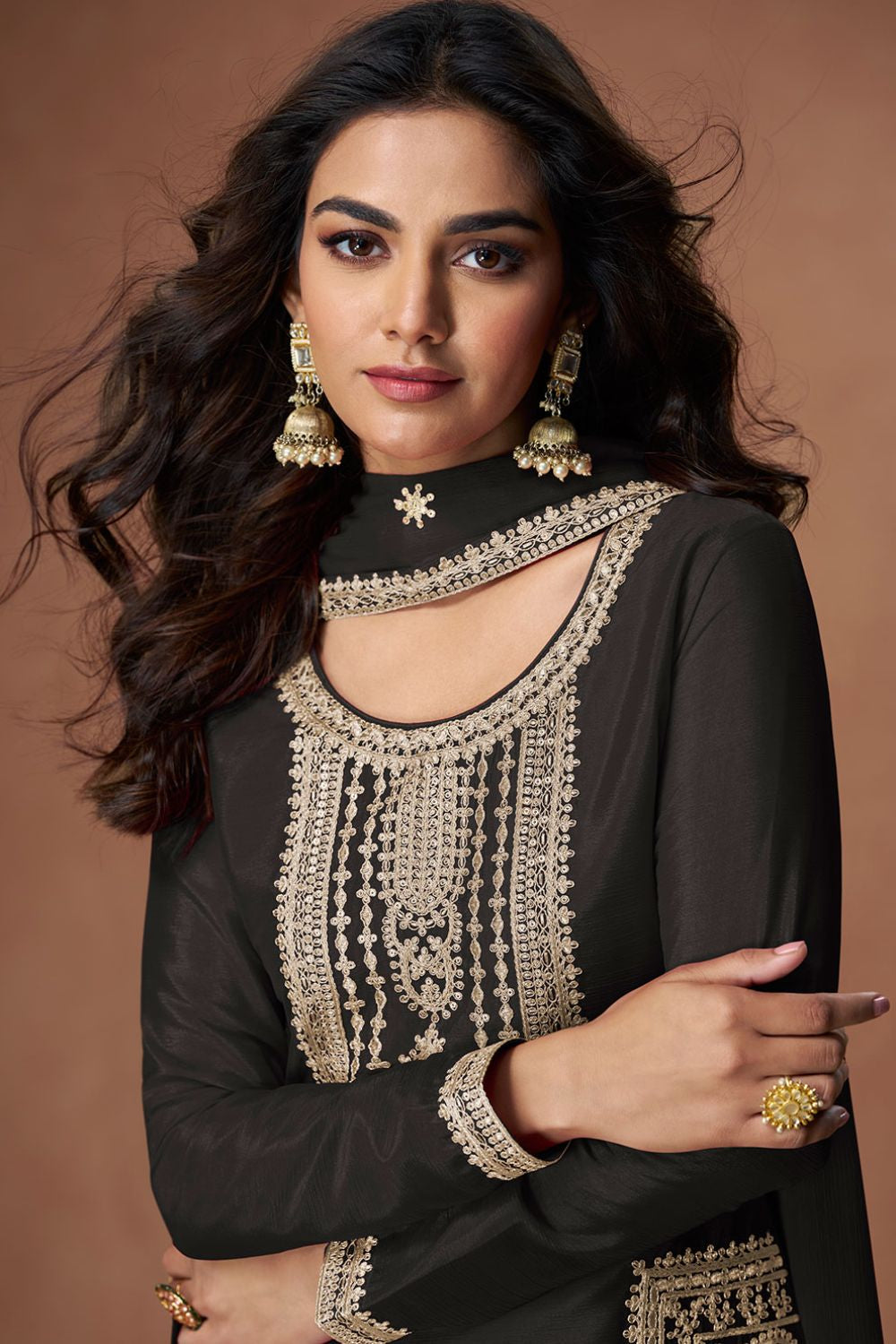 Black Culture-wrapped Chinnon Silk Palazzo Suit SFYS155904R