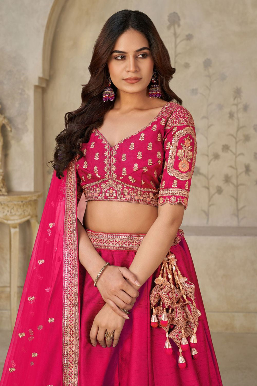 Pink Bridal Silk Lehenga Choli Set SFSMT54103