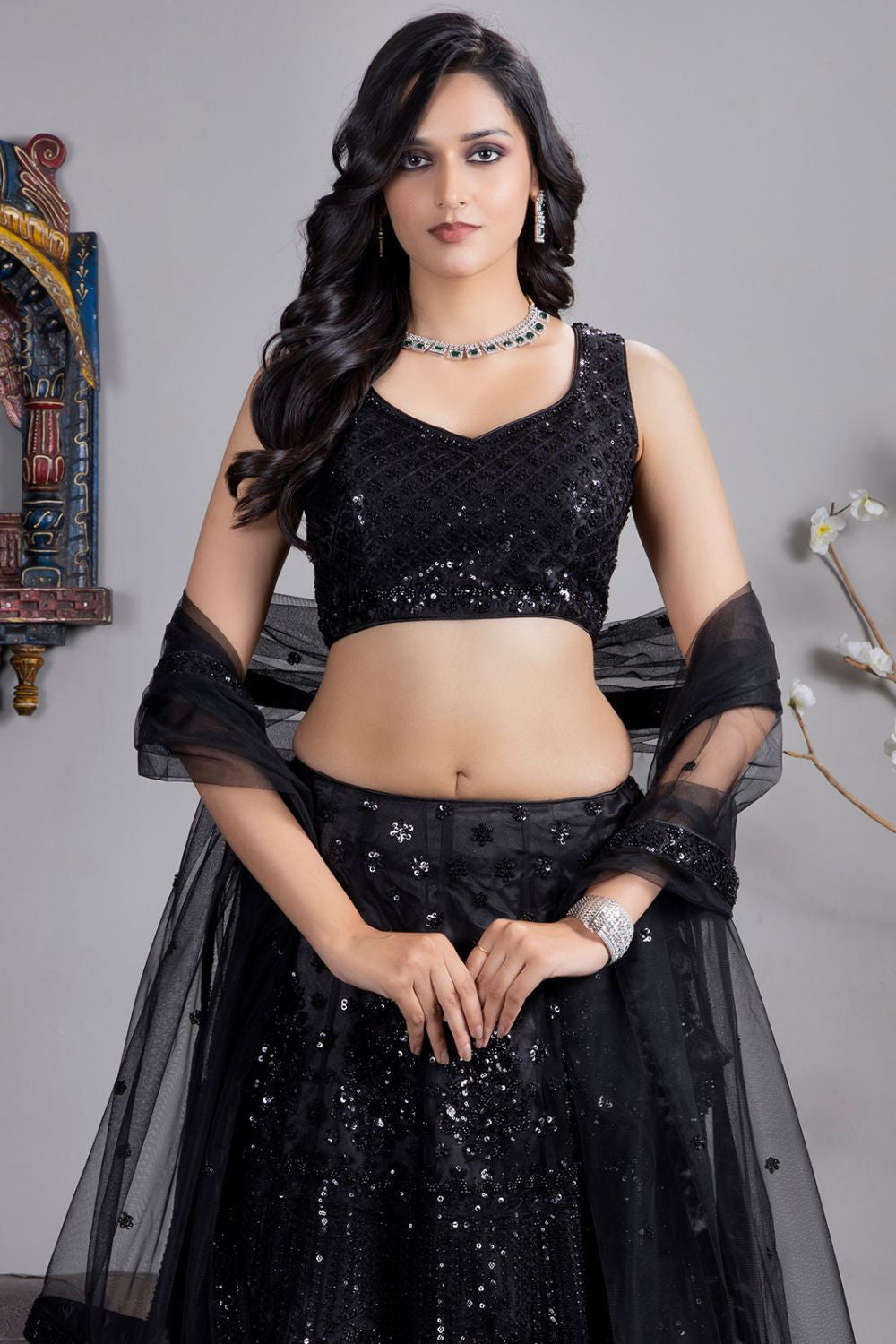 Exquisite Black Engagement Silk Lehenga Choli SFFK26101R