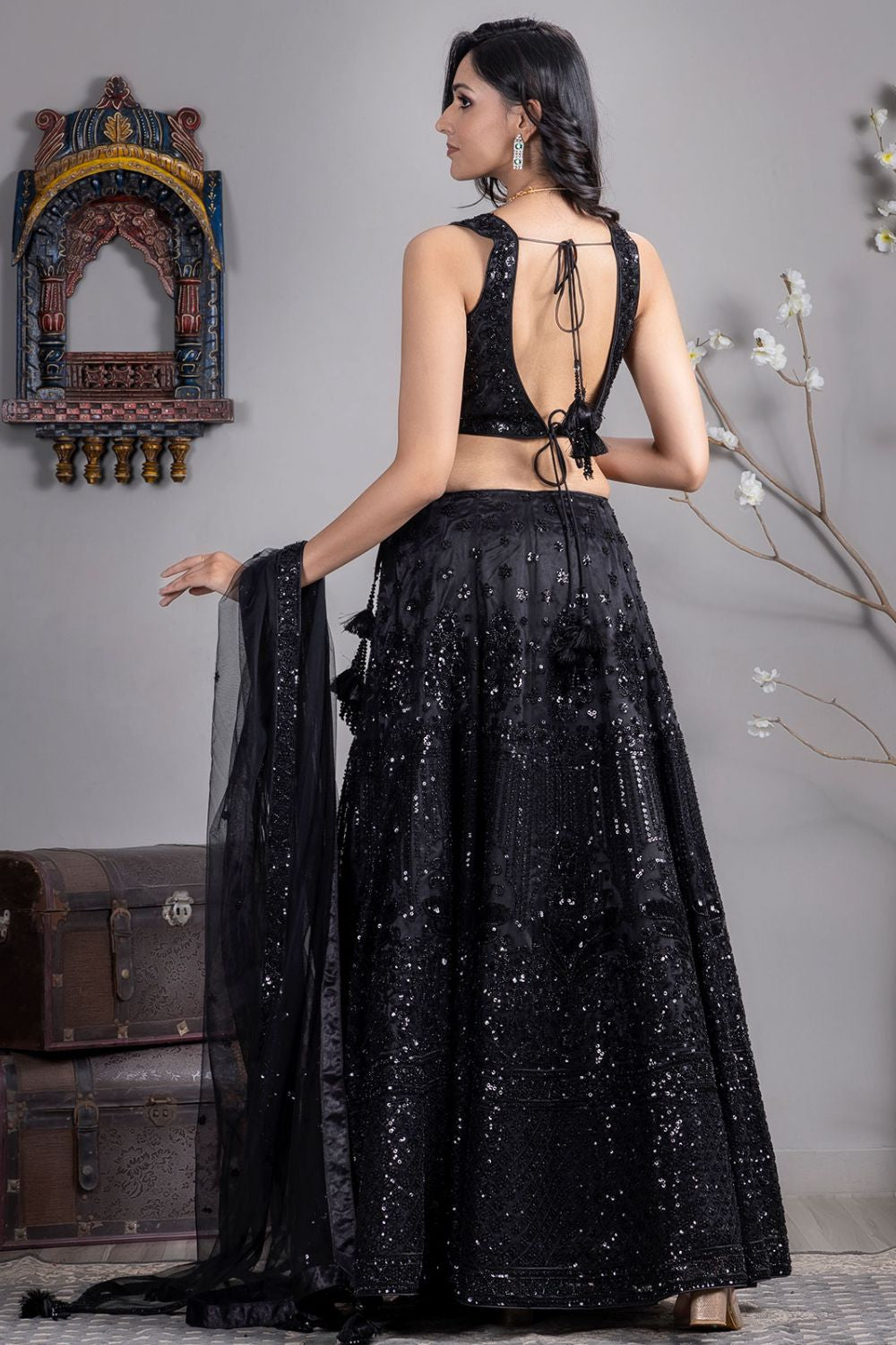 Exquisite Black Engagement Silk Lehenga Choli SFFK26101R