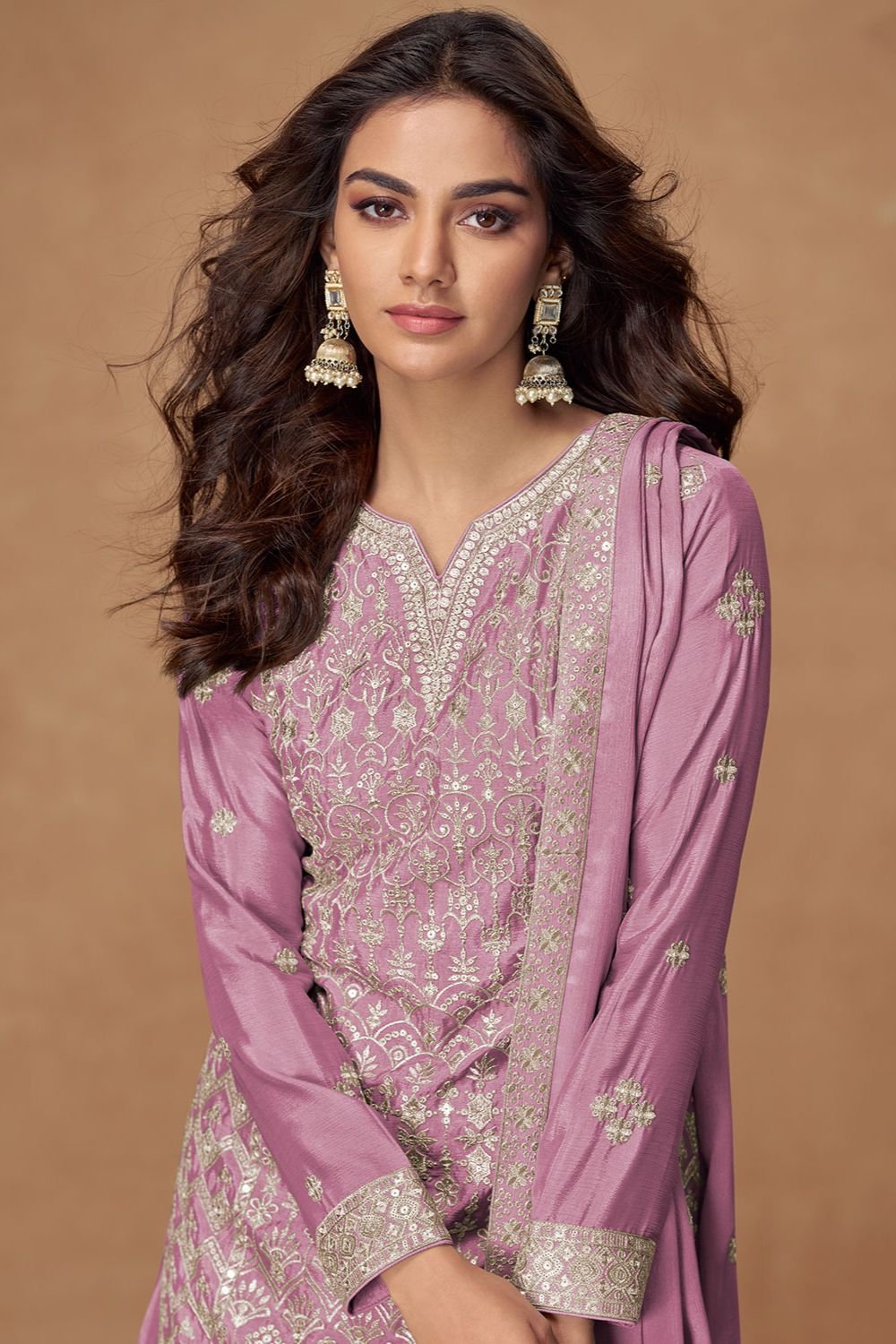 Pink Wedding Chinnon Silk Palazzo Suit SFYS155502R