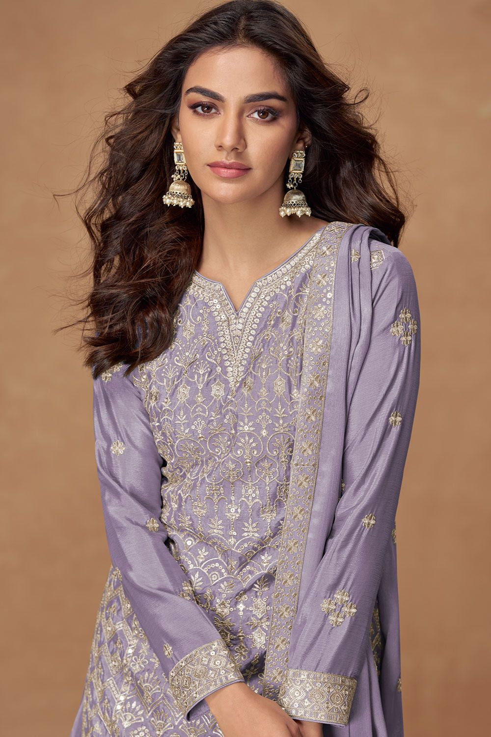 Purple Wedding Chinnon Silk Palazzo Suit SFYS155503R