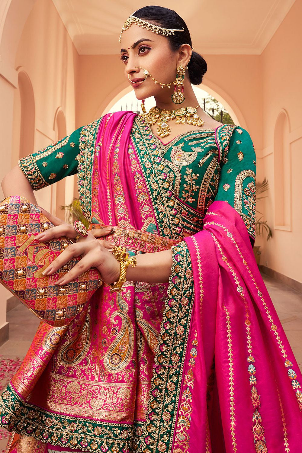 Rani Banarasi Bridal Lehenga Choli In Zarkan Cut Work SFSJDN30803