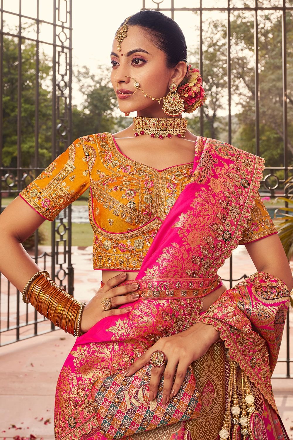 Rani Banarasi Bridal Lehenga Choli In Zarkan Cut Work SFSJDN30805