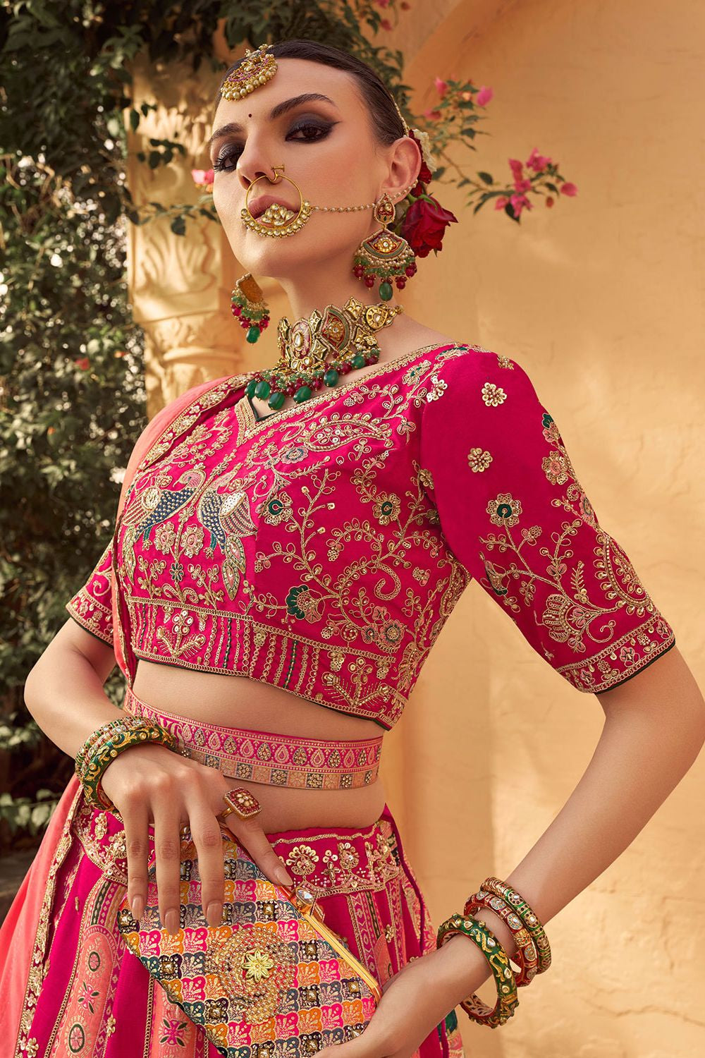 Rani Pink Banarasi Bridal Lehenga Choli SFSA505200