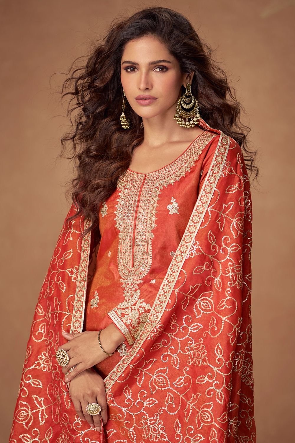 Orange Silk Salwar Kameez - SFYS159102R