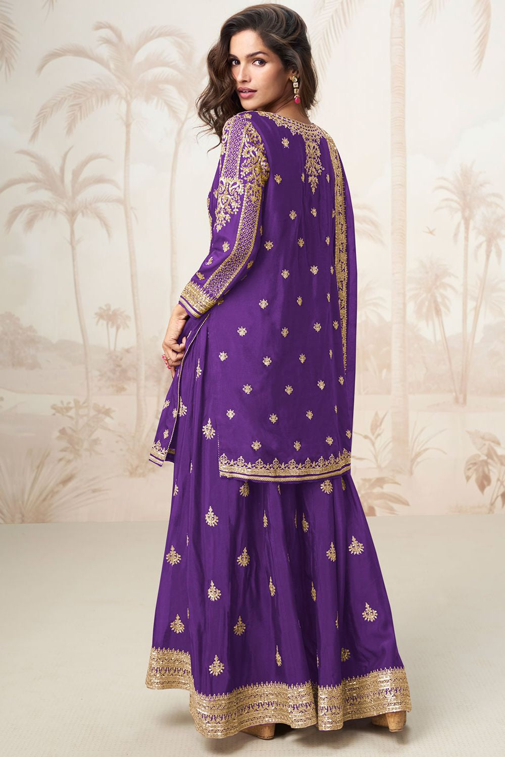 Purple Silk Palazzo Suit SFYS155404R