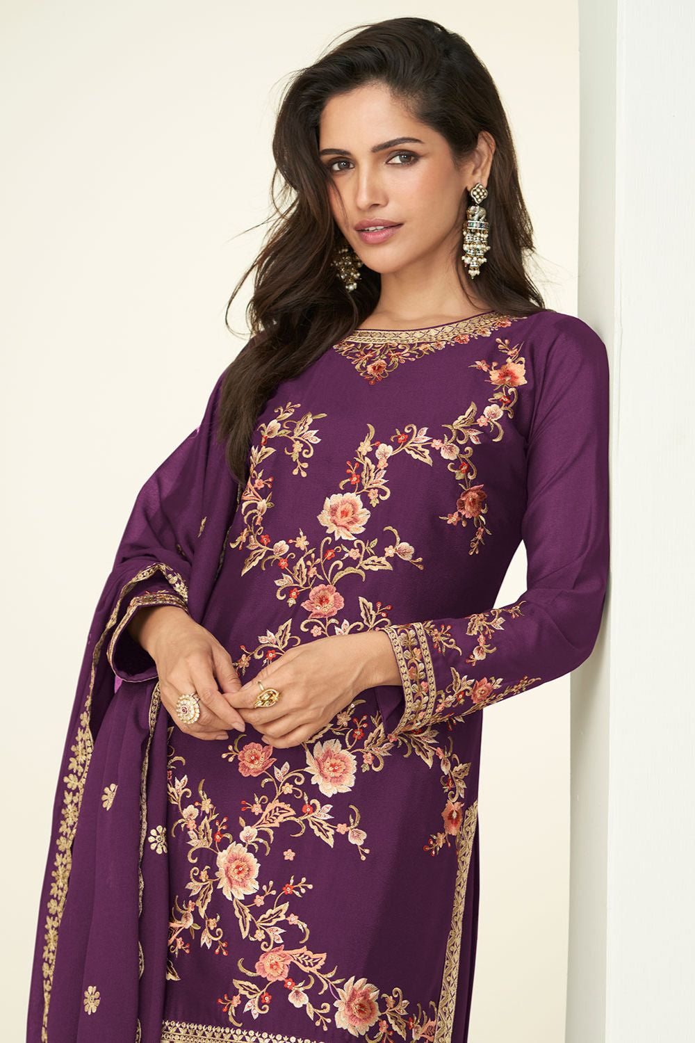 Purple Silk Sangeet Palazzo Suit Ready To Wear SFSMT51001R