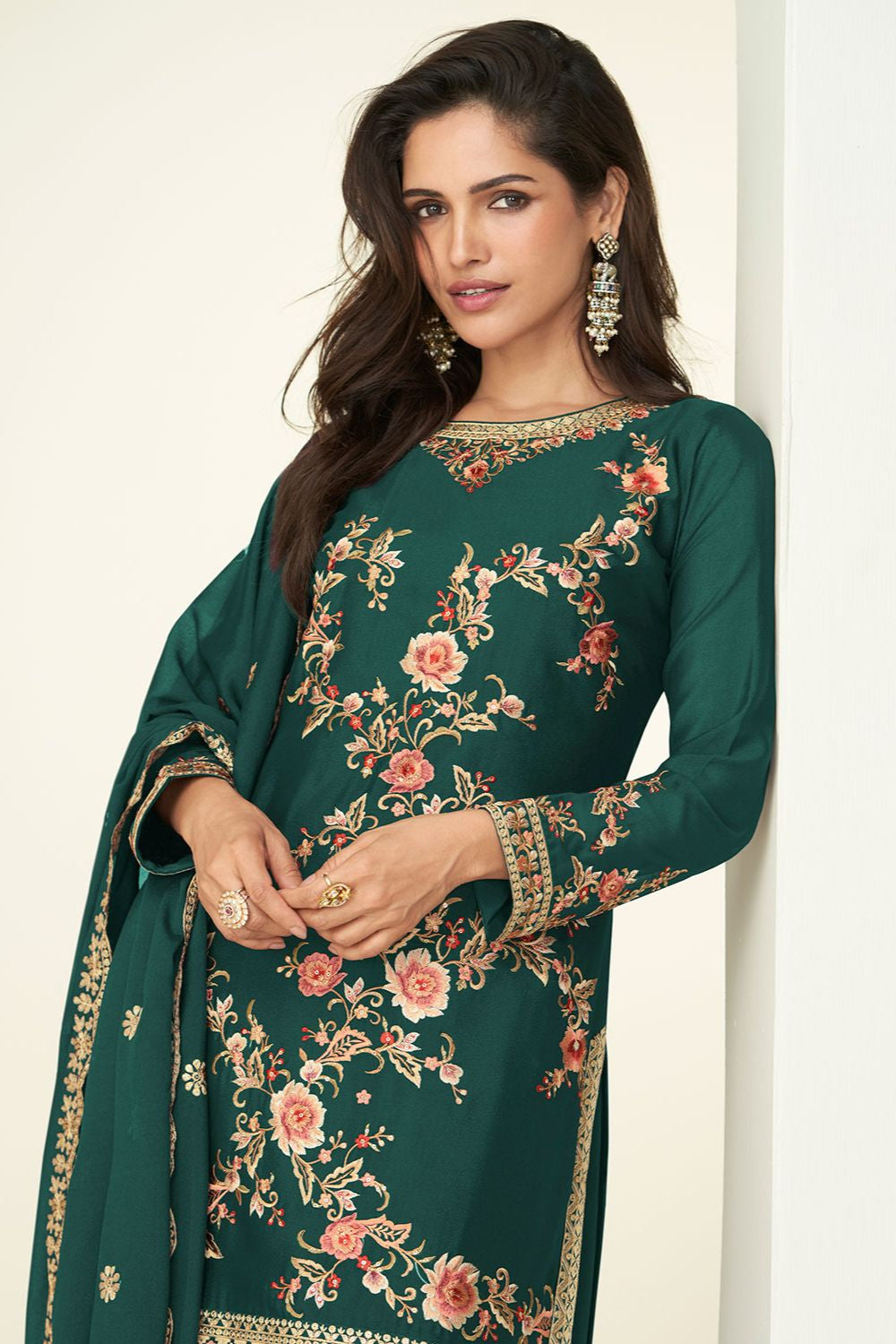 Green Silk Sangeet Palazzo Suit Ready To Wear SFSMT51002R