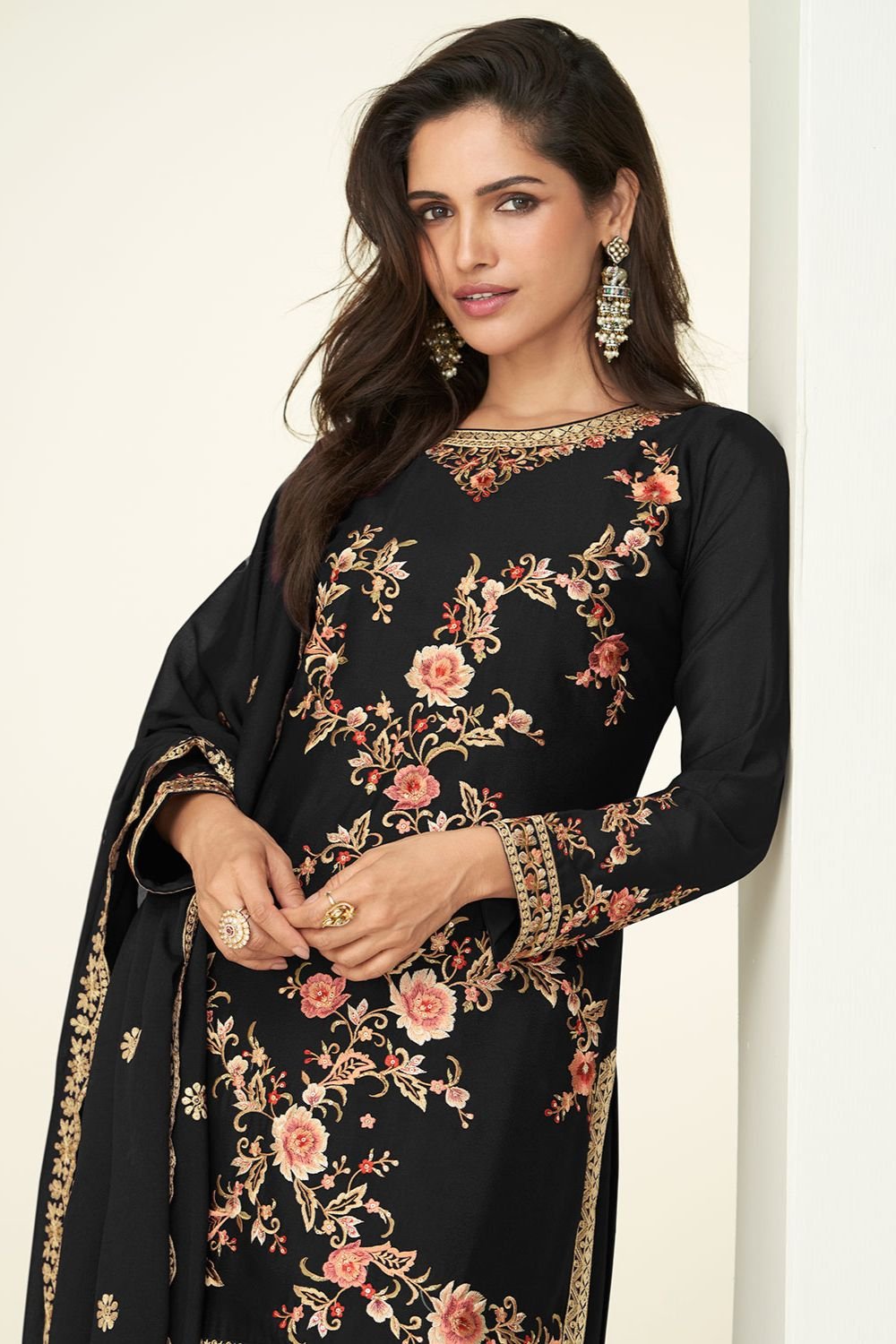 Black Silk Sangeet Palazzo Suit Ready To Wear SFSMT51003R