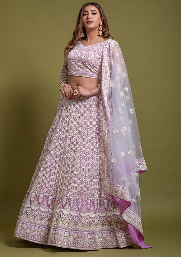 Opulent Purple Bridal Net Haldi Lehenga SFANJ2076