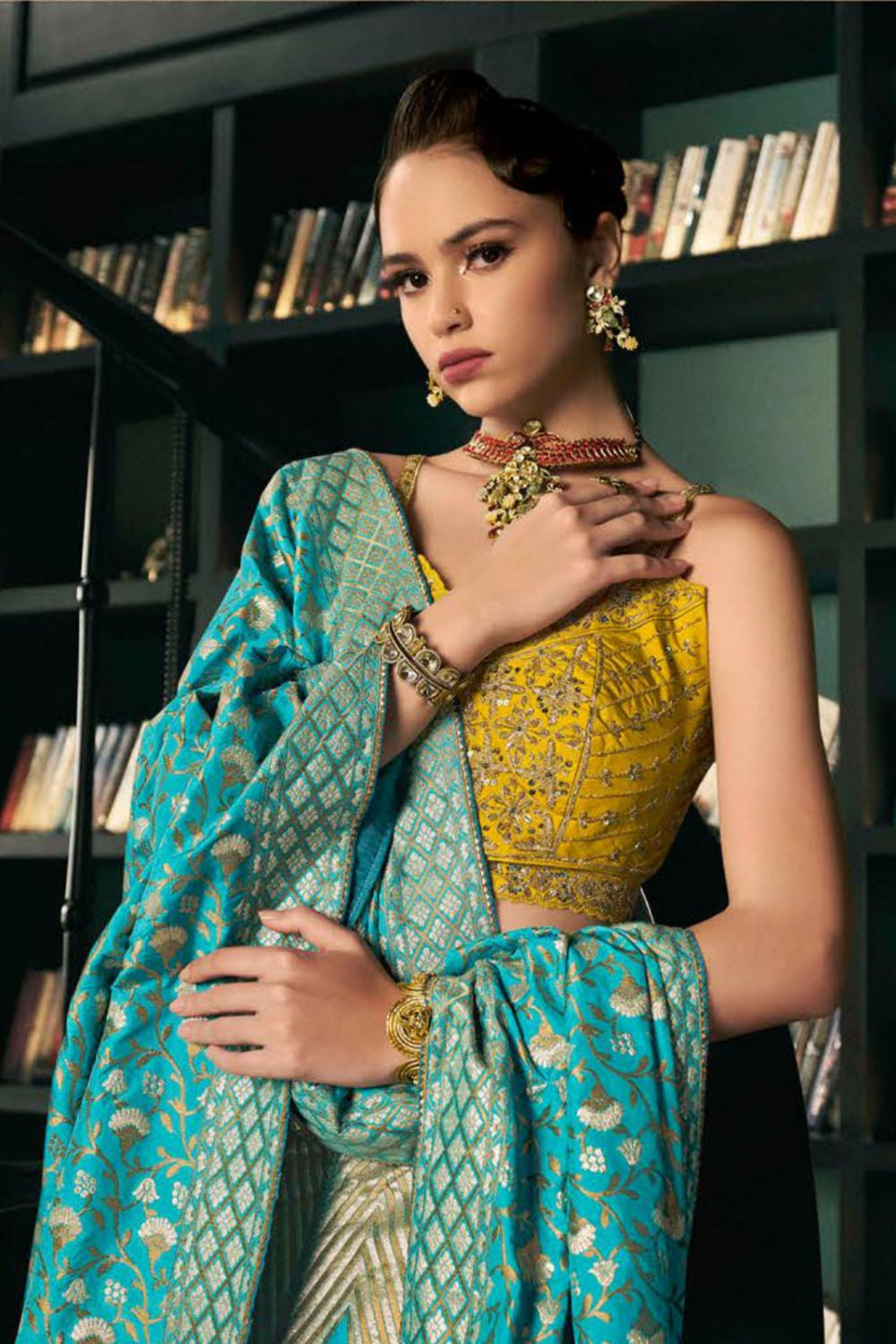 Turquoise Silk Designer Lehenga Set SFSA480902R