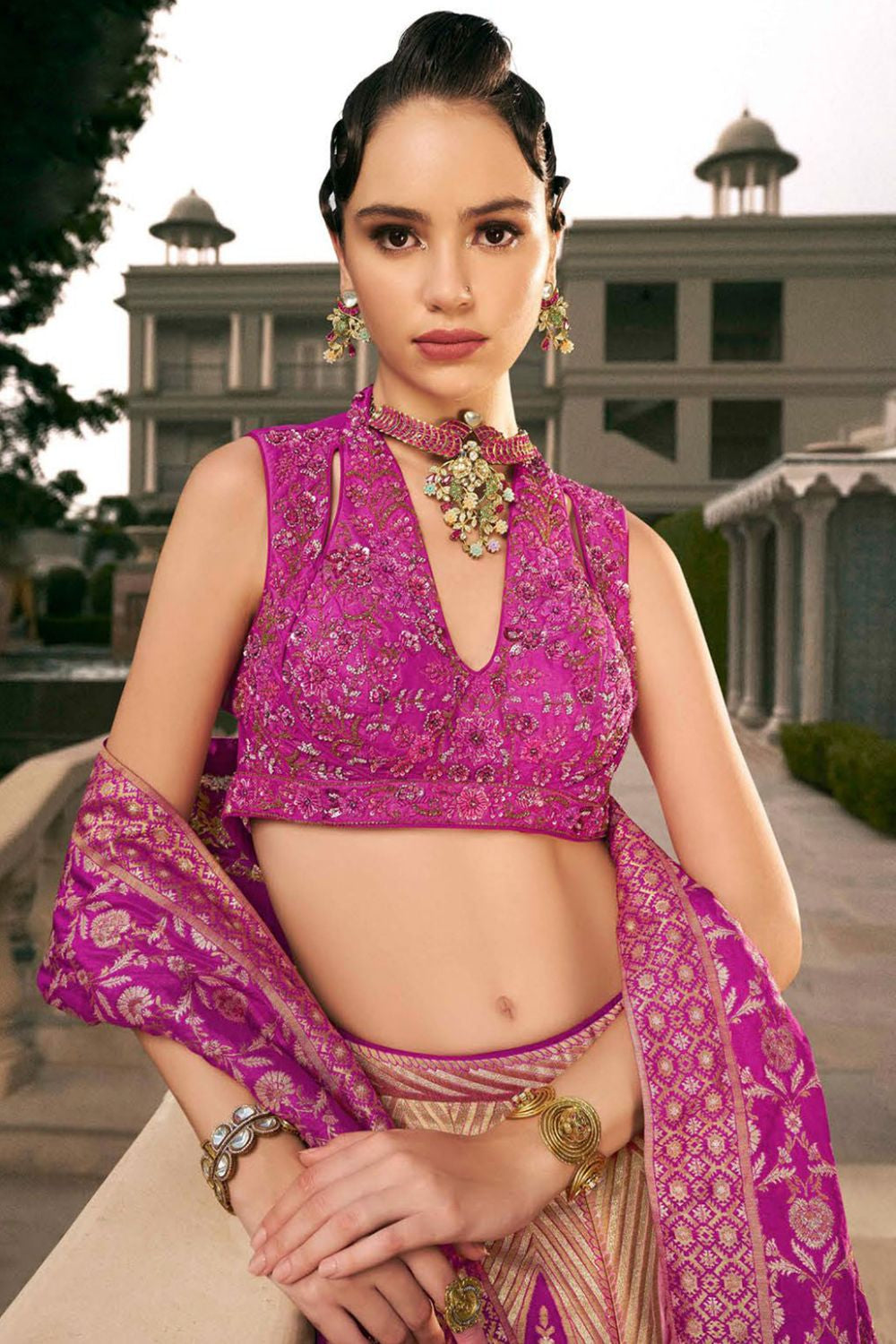 Magenta Silk Sangeet Designer Lehenga Choli SFSA480913R