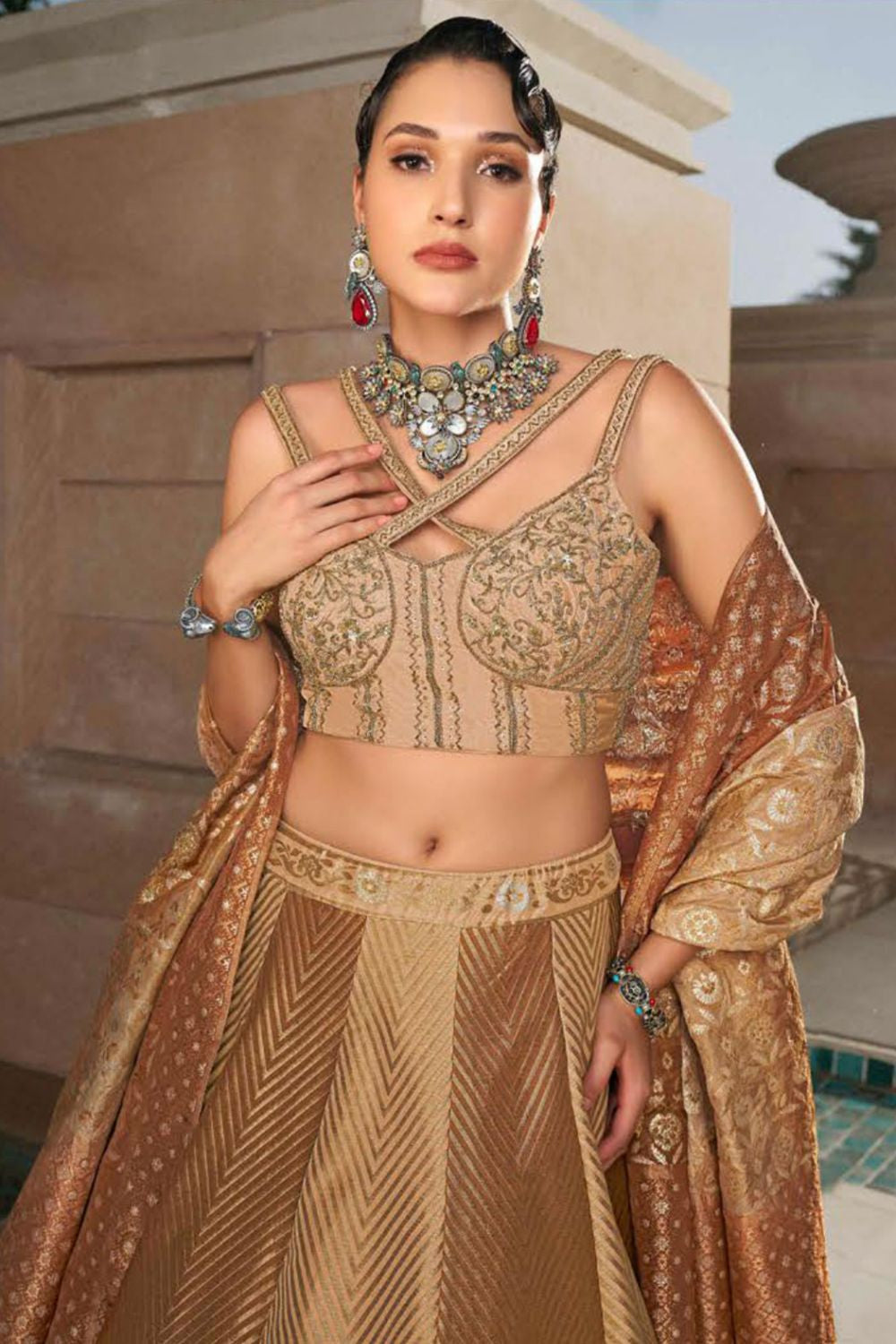 Beige Silk Sangeet Designer Lehenga Choli SFSA480915R