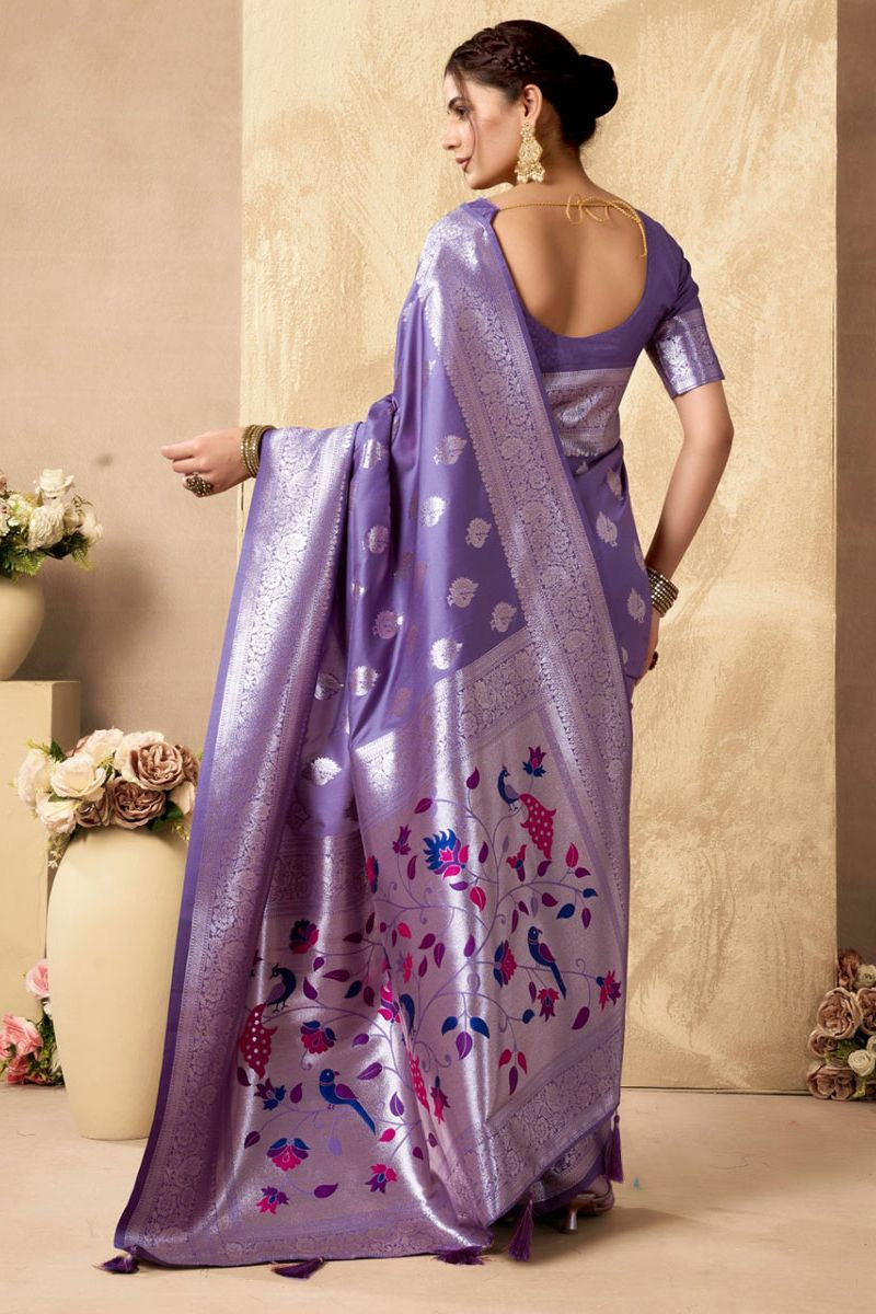 Purple Silk Peacock Print Pallu Saree With Blouse SFSA501904
