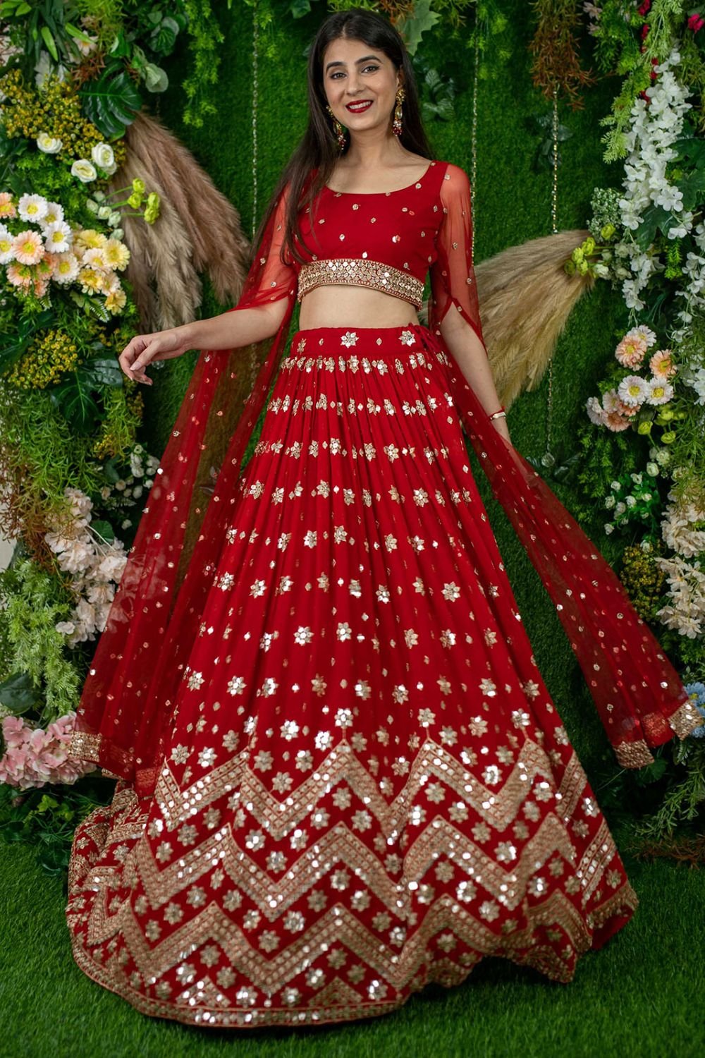 Red Georgette Bridal Lehenga Choli SFRELS3901