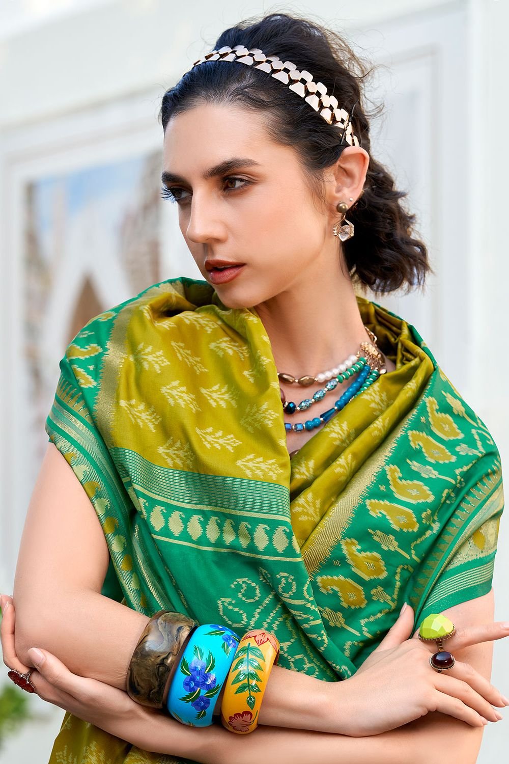 Green Soft Silk Print Casual Saree SFSJDN30602