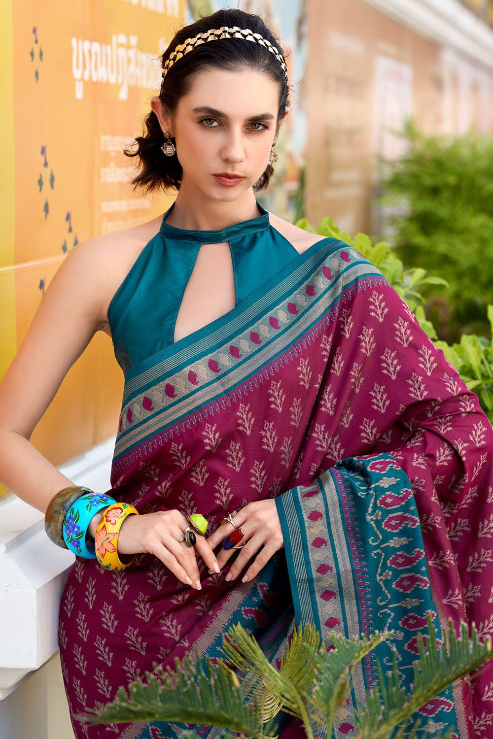Magenta Soft Silk Print Casual Saree SFSJDN30604