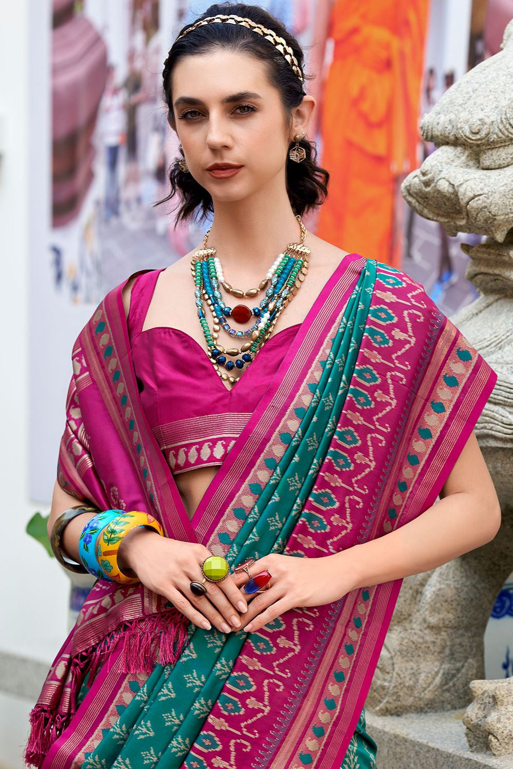 Green Soft Silk Print Casual Saree SFSJDN30606