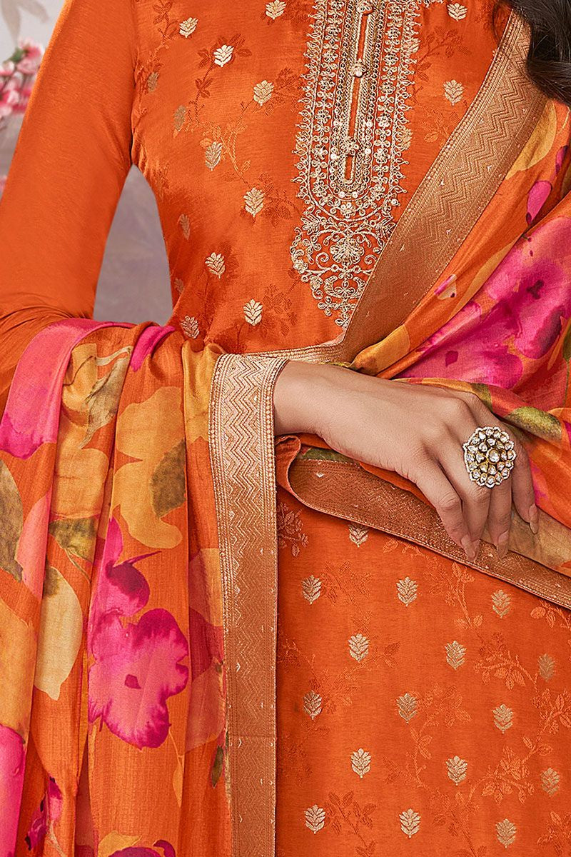 Orange Dola Silk Salwar Kameez - SFVNF2113R