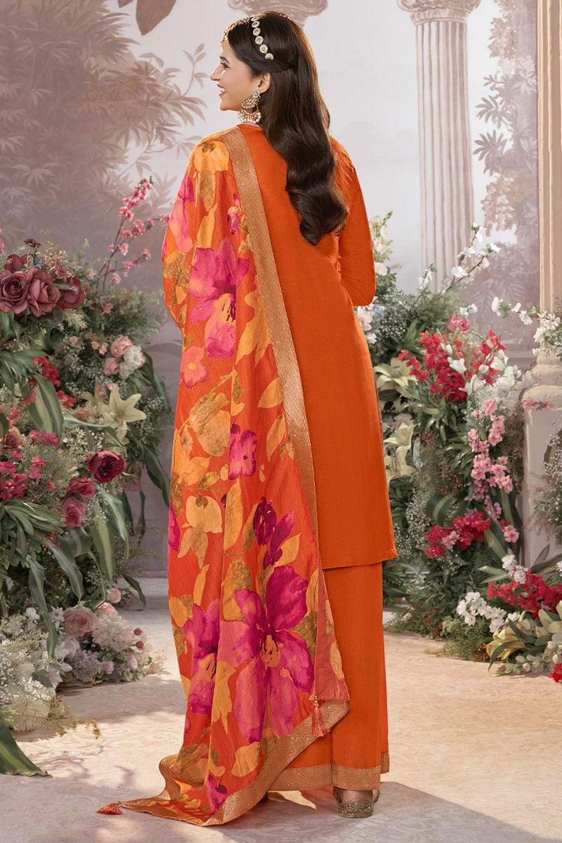 Orange Dola Silk Salwar Kameez - SFVNF2113R