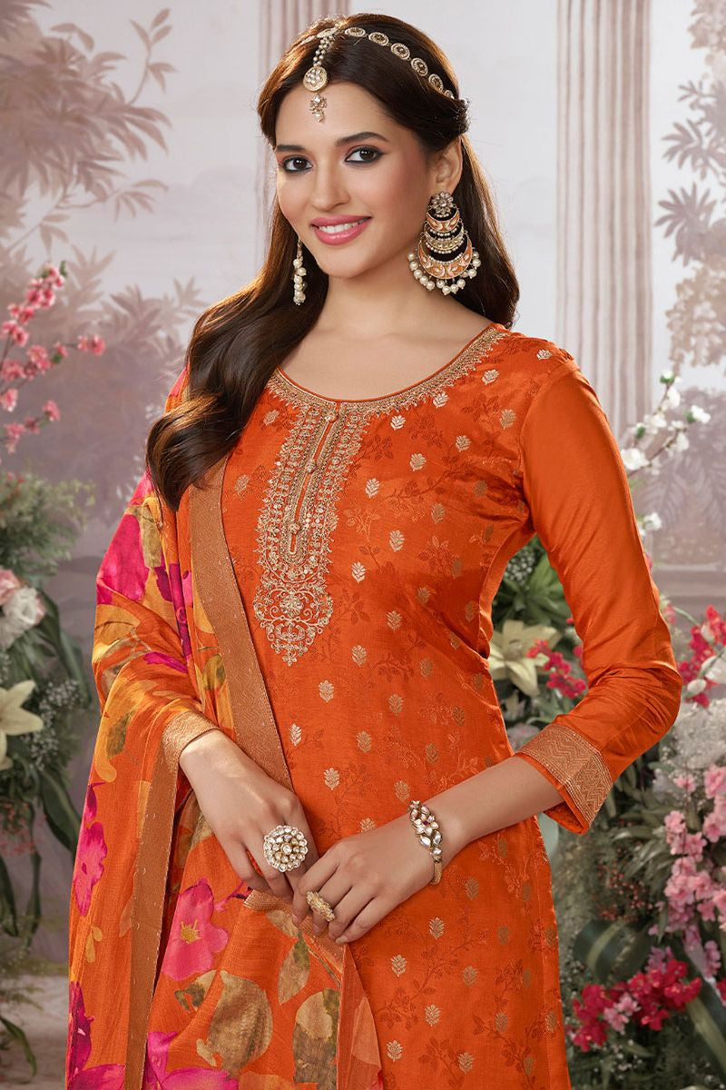 Orange Dola Silk Salwar Kameez - SFVNF2113R