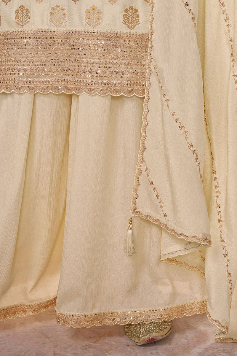Off White Dola Silk Salwar Kameez - SFVNF2114R