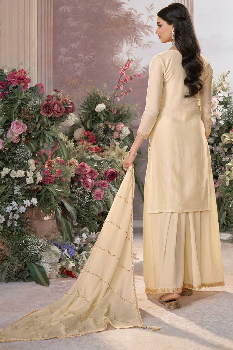 Off White Dola Silk Salwar Kameez - SFVNF2114R