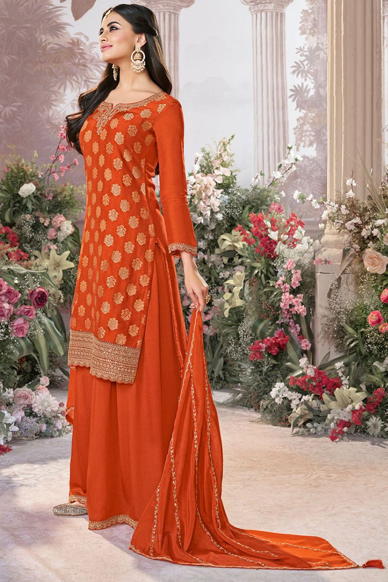 Orange Dola Silk Salwar Kameez - SFVNF2116R