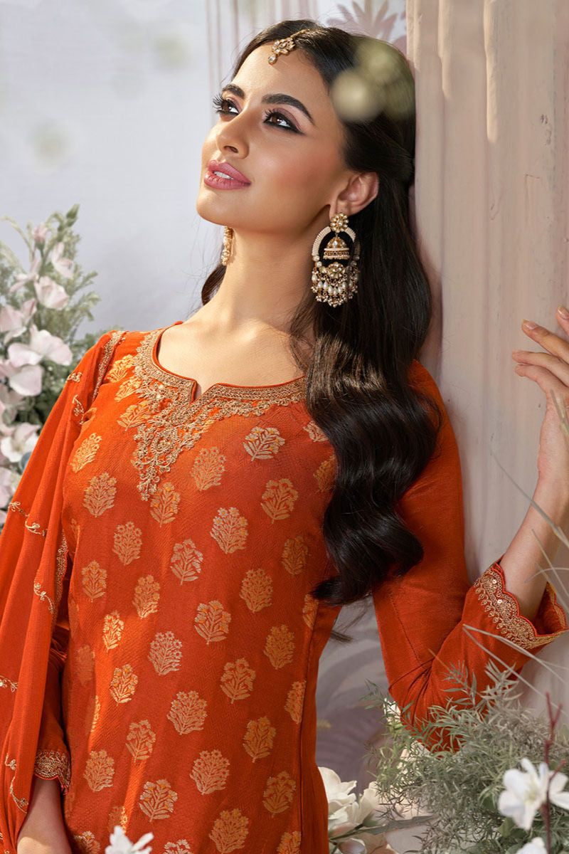 Orange Dola Silk Salwar Kameez - SFVNF2116R