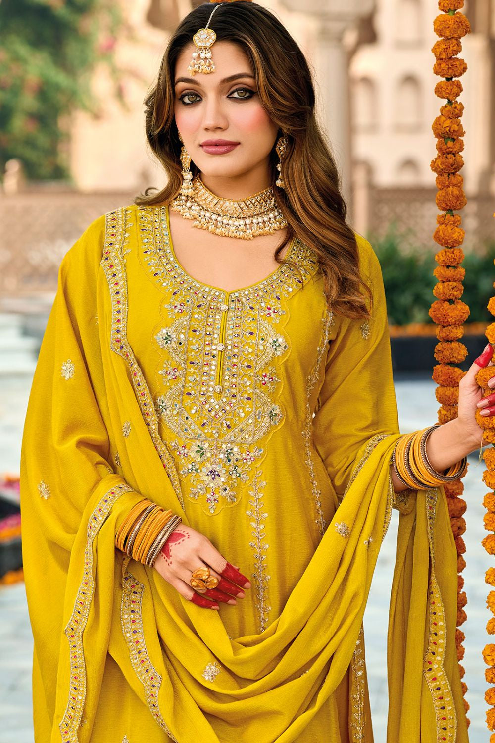 Yellow HaldiHues Premium Chinnon Salwar Kameez SFYS155801R