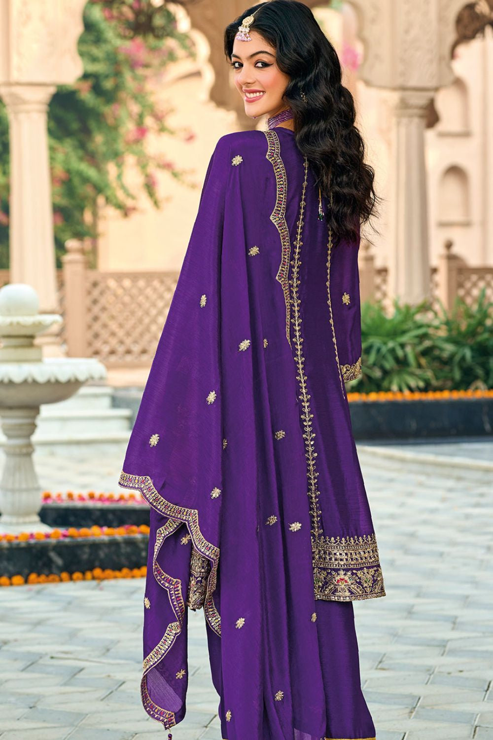 Purple HaldiHues Premium Chinnon Salwar Kameez SFYS155802R