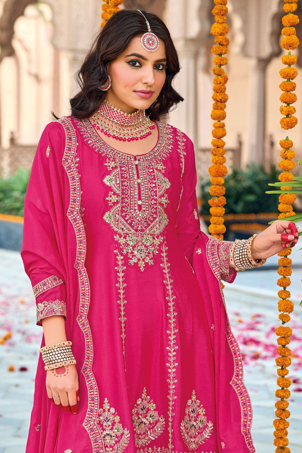 Pink Haldi Hues Premium Chinnon Salwar Kameez SFYS155803R