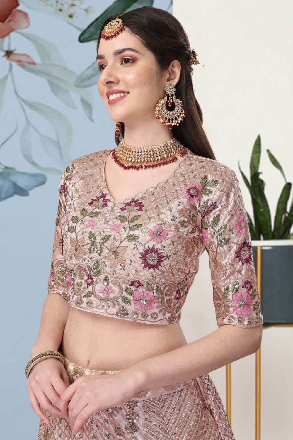 Pink Silk Partywear Lehenga Set SFROY505706