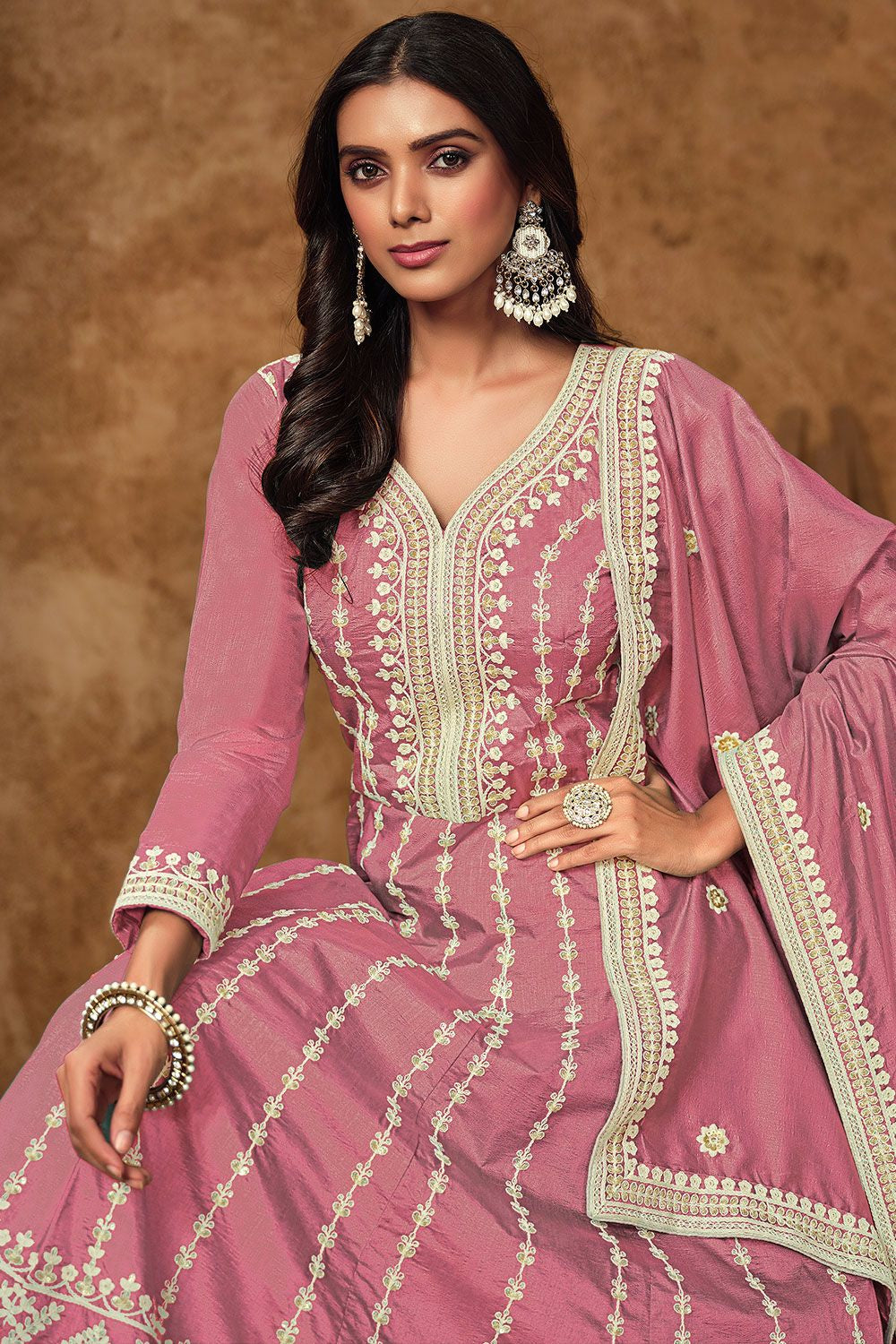 Pink Dola Silk Anarkali Suit Sequins Embroidery Work SFDFS33401R