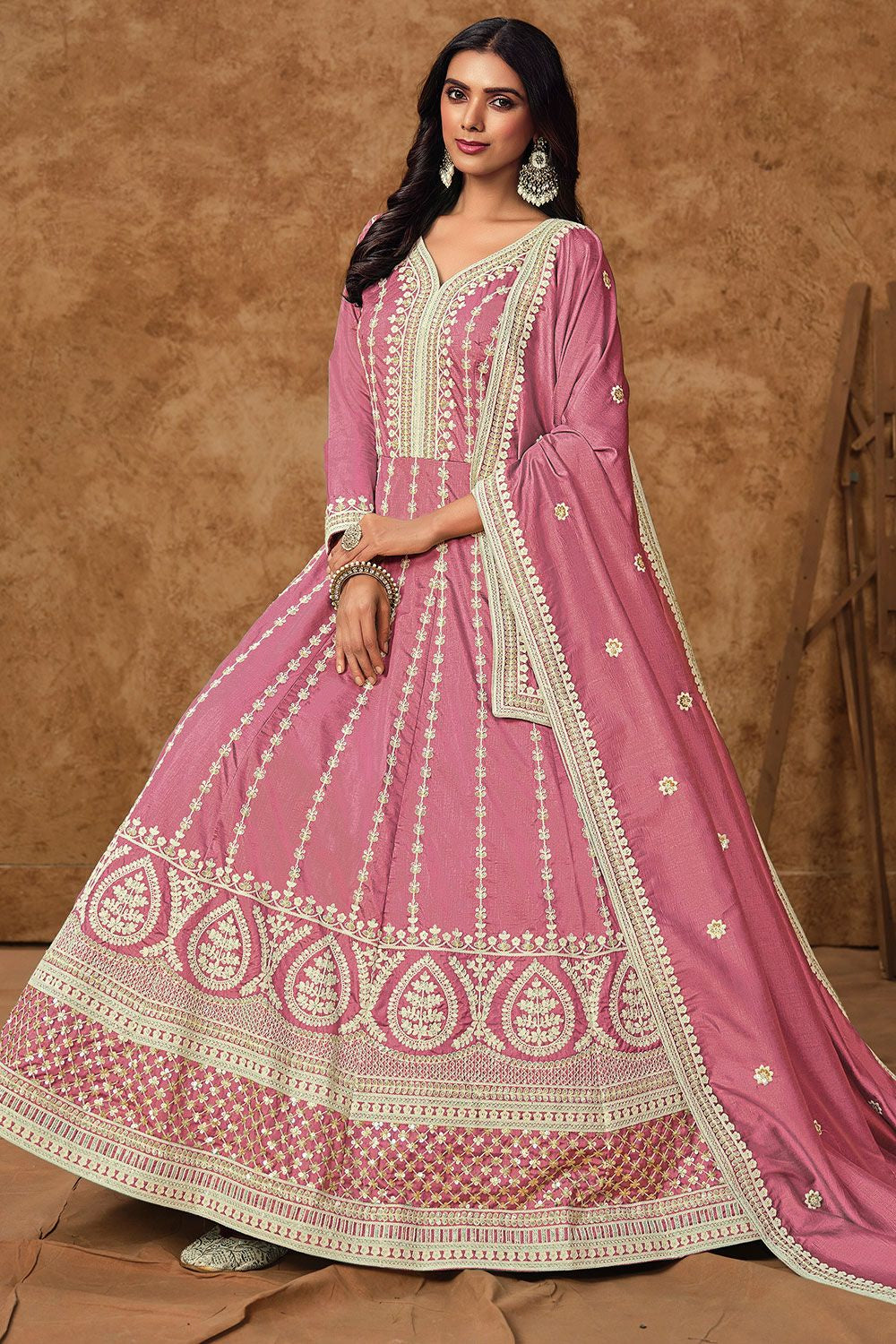 Pink Dola Silk Anarkali Suit Sequins Embroidery Work SFDFS33401R