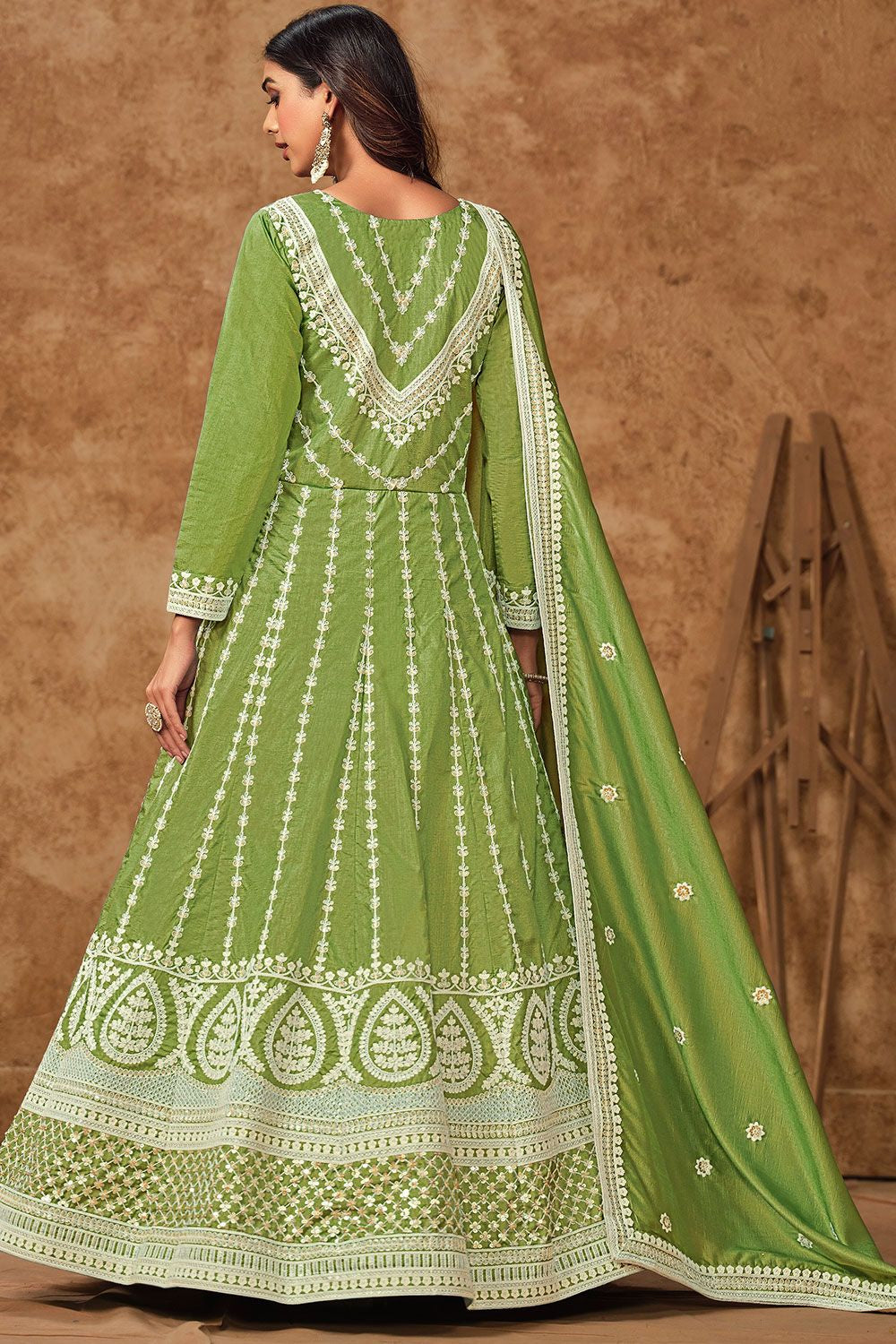 Green Dola Silk Anarkali Suit Sequins Embroidery Work SFDFS33402R