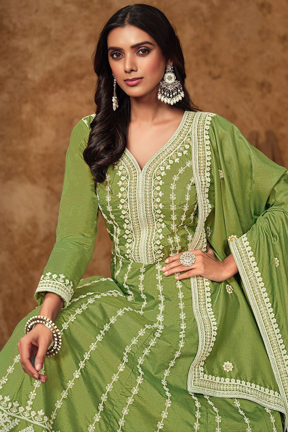 Green Dola Silk Anarkali Suit Sequins Embroidery Work SFDFS33402R