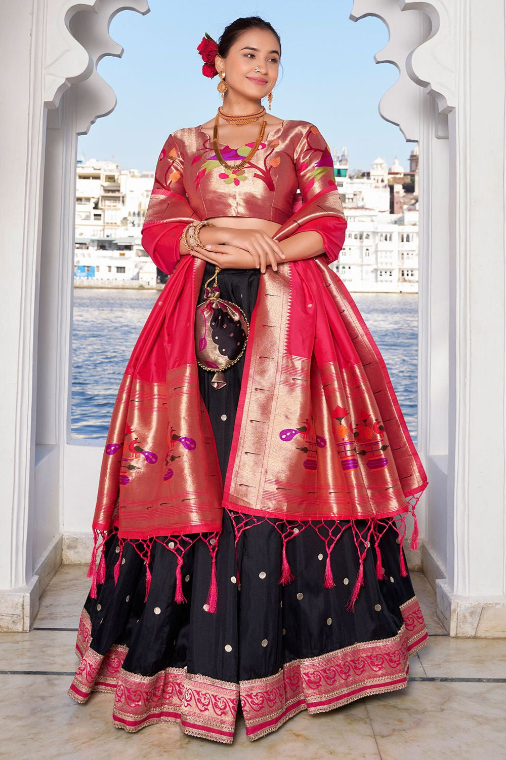 Black Sangeet Silk Partywear Lehenga Choli Set SFROY508201R