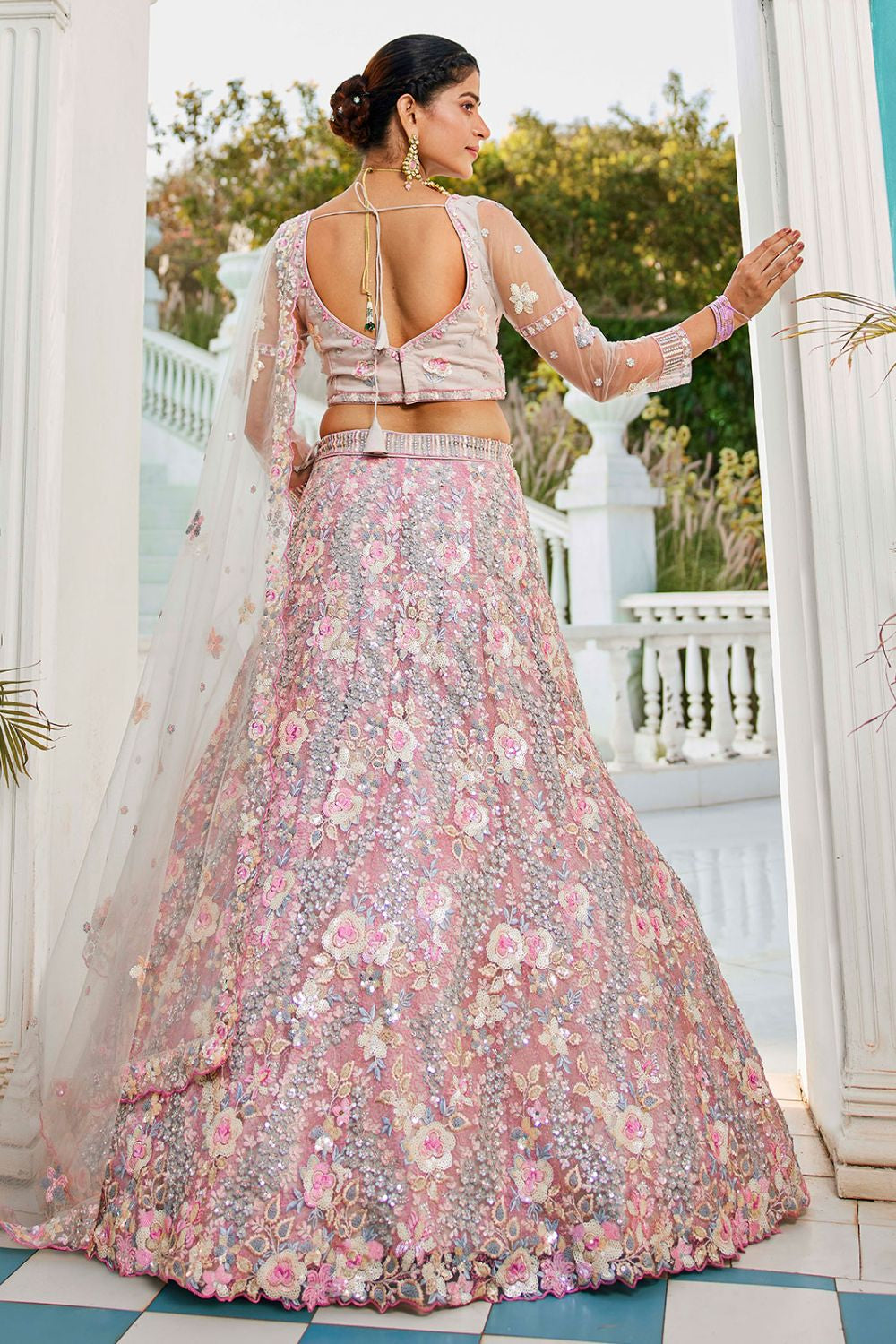 Grey Net Tissue Bridal Reception Lehenga SFROY509104